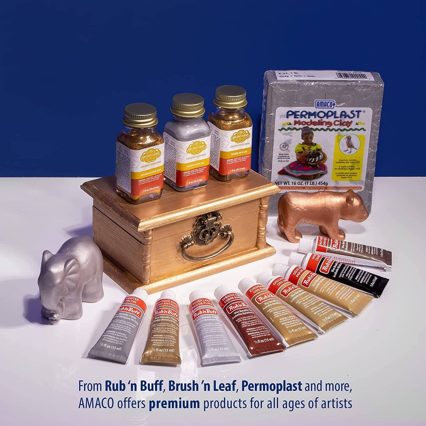 Pixiss Coatings and Finishes AMACO Rub n Buff Wax Metallic Finish 3 Color Kit - Antique Gold Grecian Gold and Gold Leaf 15ml Tubes - Versatile Gilding Wax for Finishing Furniture Antiquing and Restoration - 3 Rub and Buff Colors