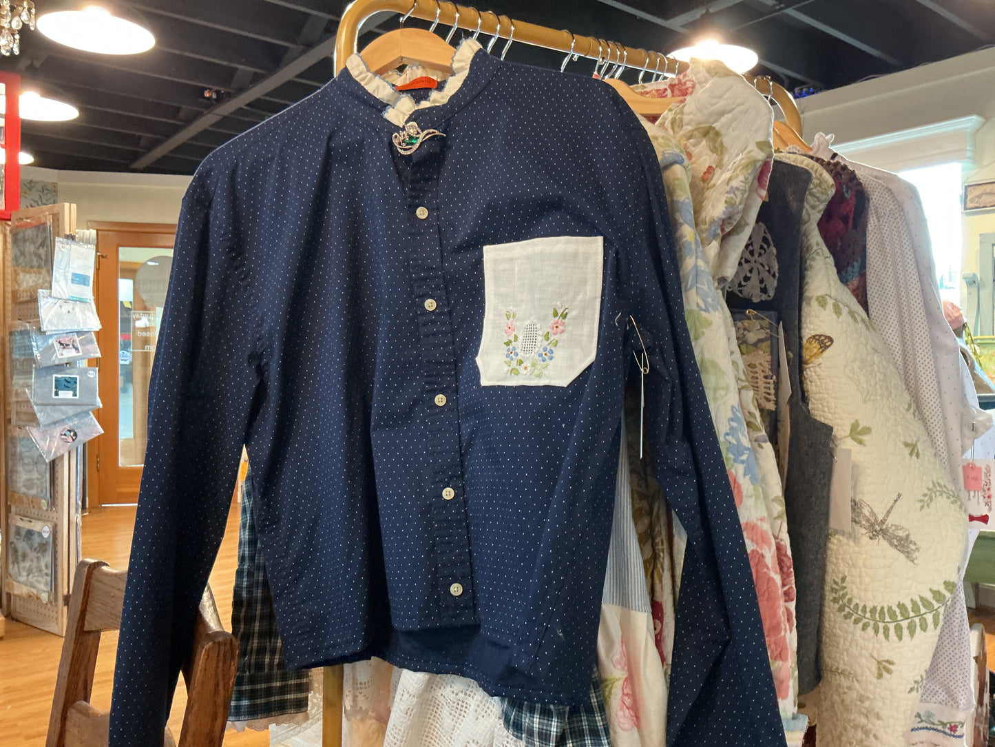 Blouse - blue with white dots
