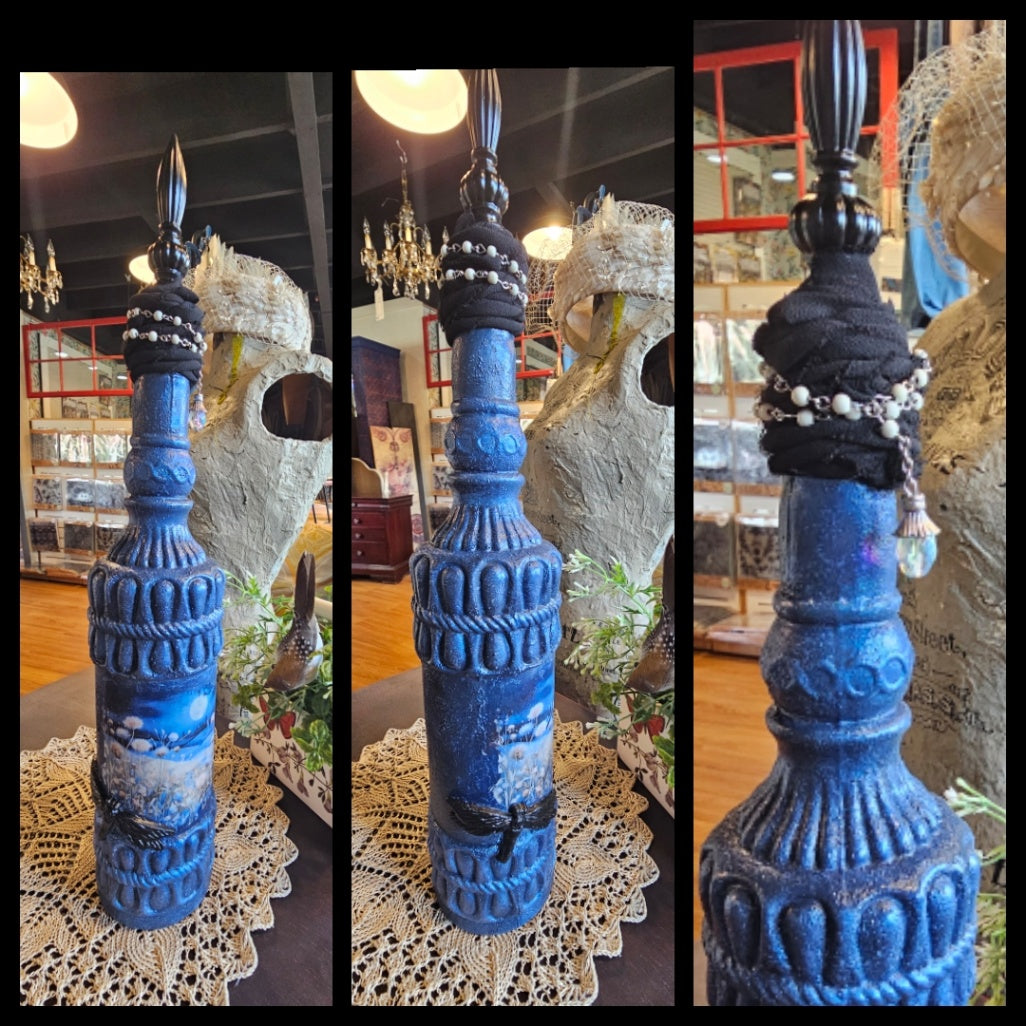 Decoupaged bottle 17" Blue