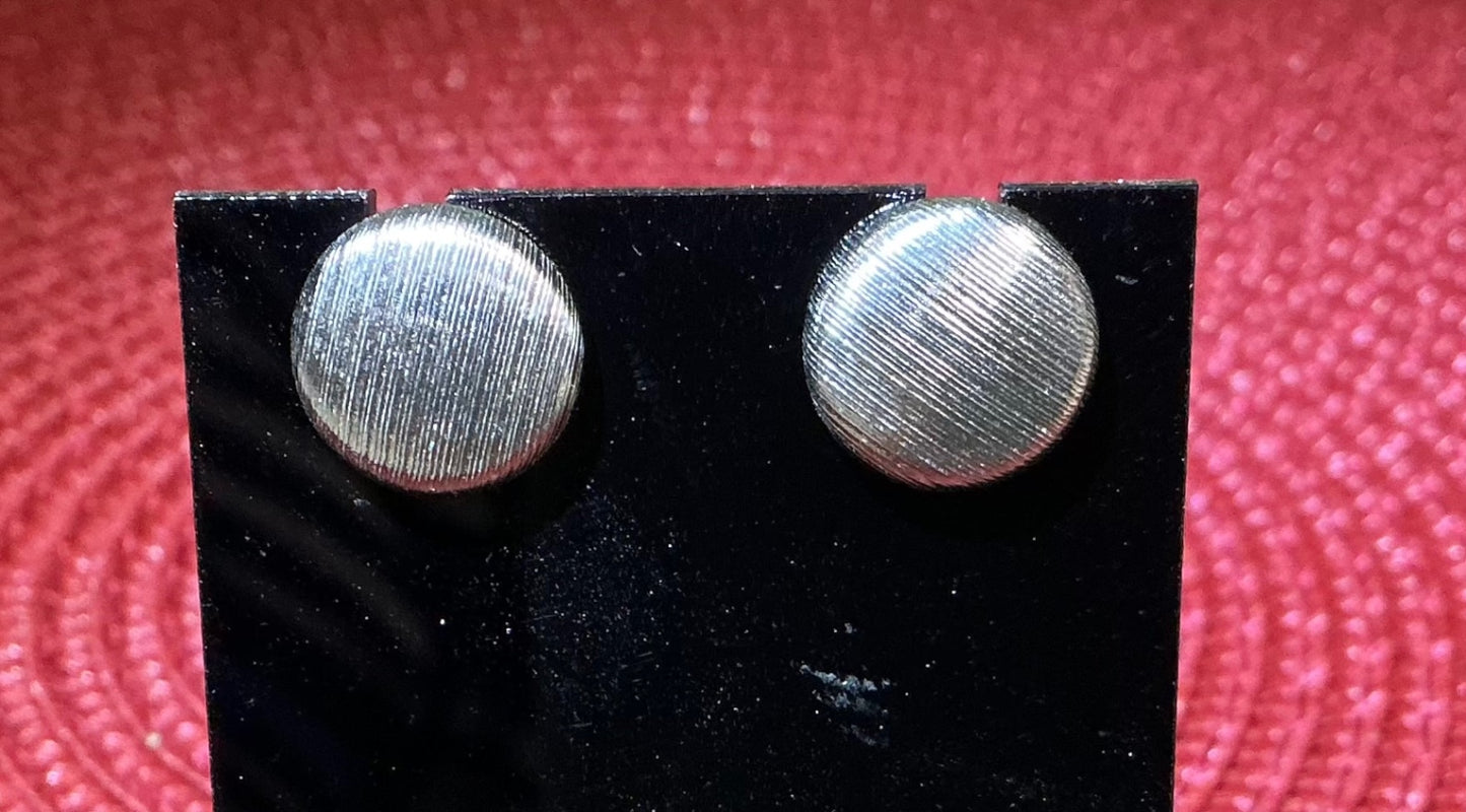 Textured Silver tone Button Earrings
