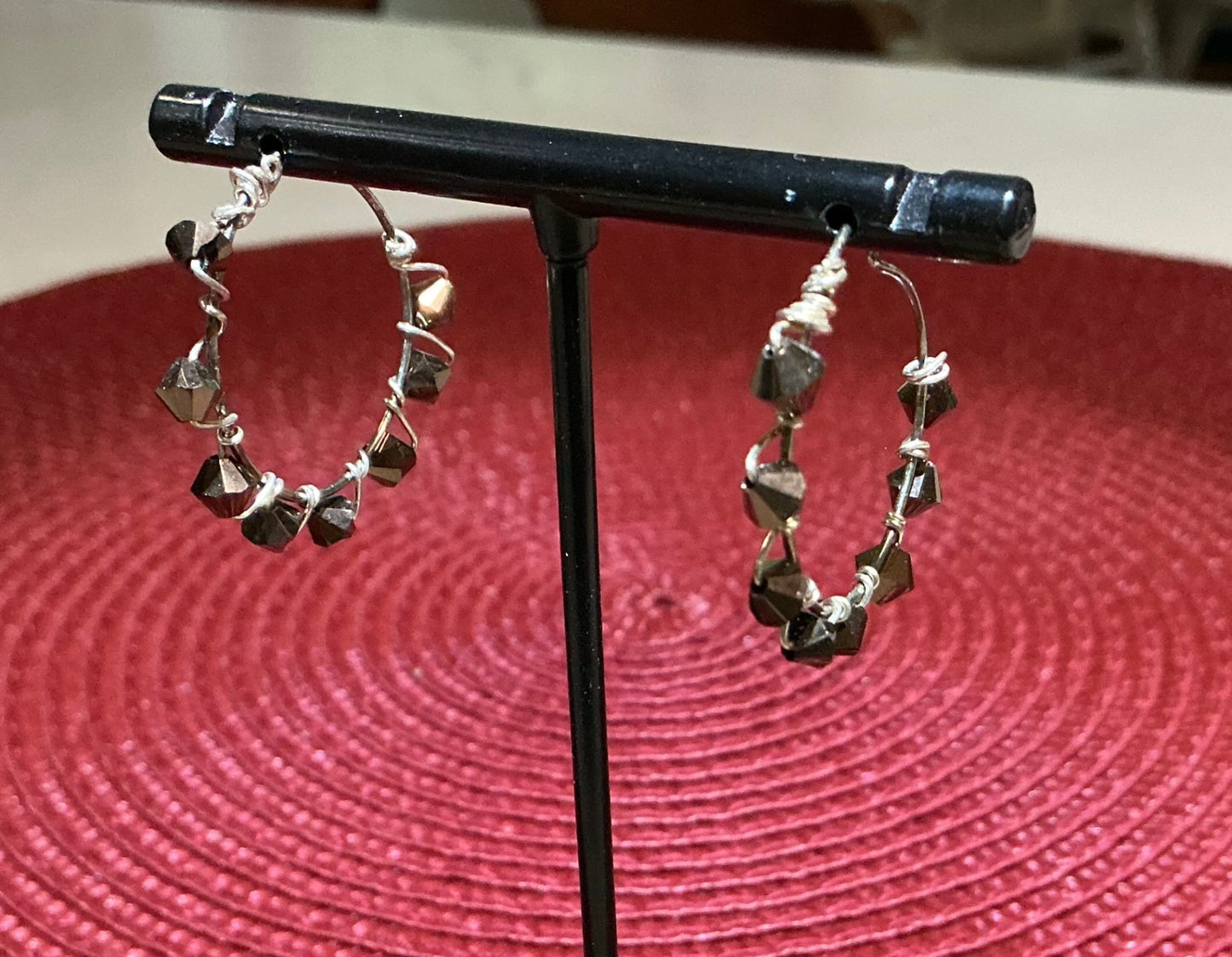 Silver hoops w/ bronze crystals
