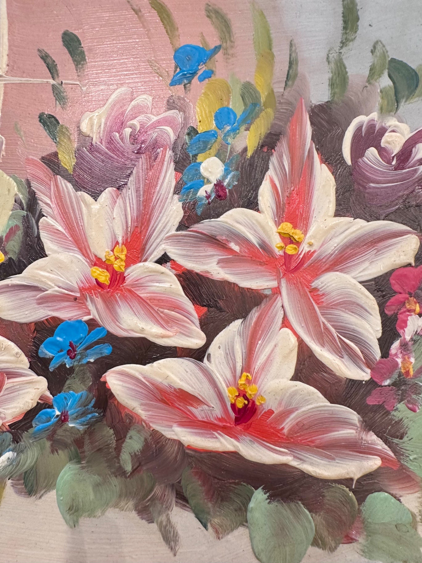 Vintage floral oil painting on board