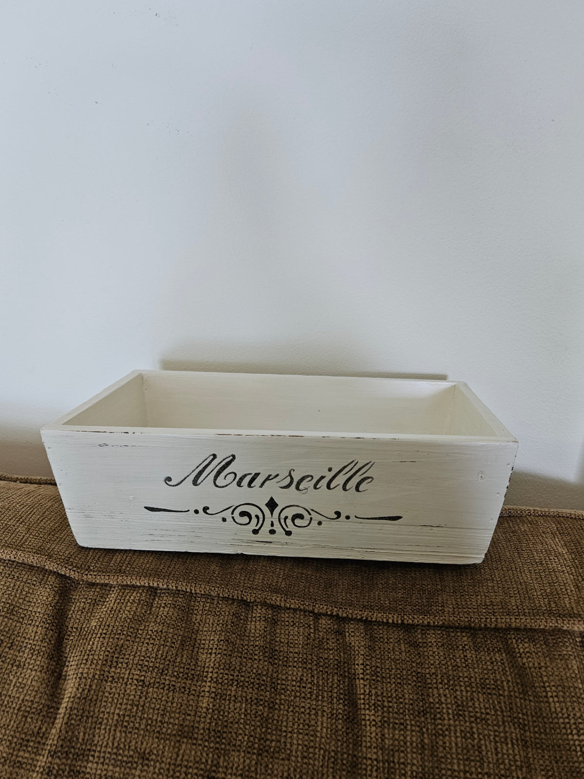 Shabby white wooden planter