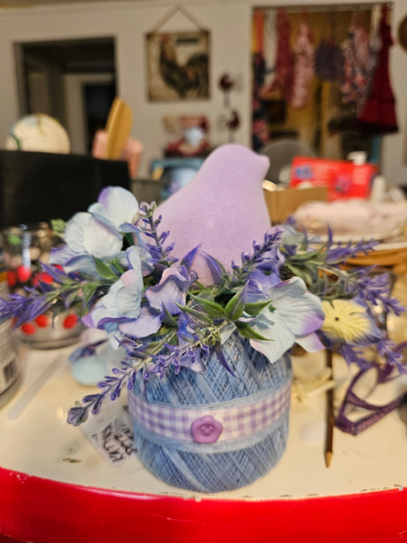Lavender Bird on Lavender Spool of Thread