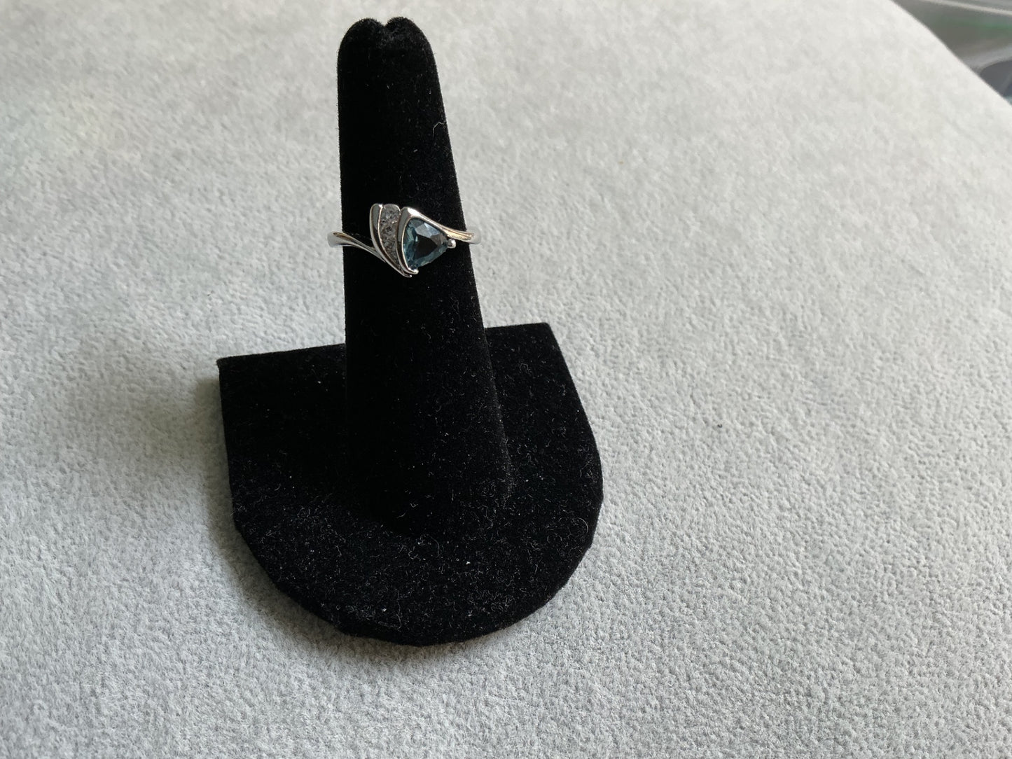 Blue Zircon w/ CZ stones ring. Size 8
