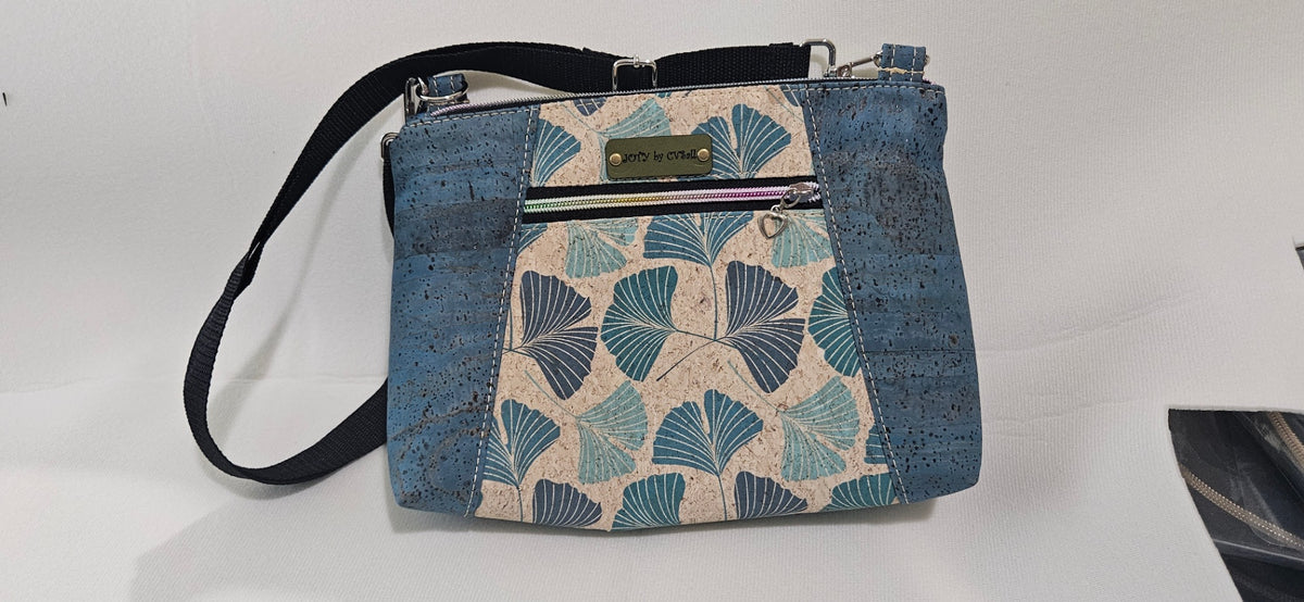 Cork purse. Blue with blue leaves