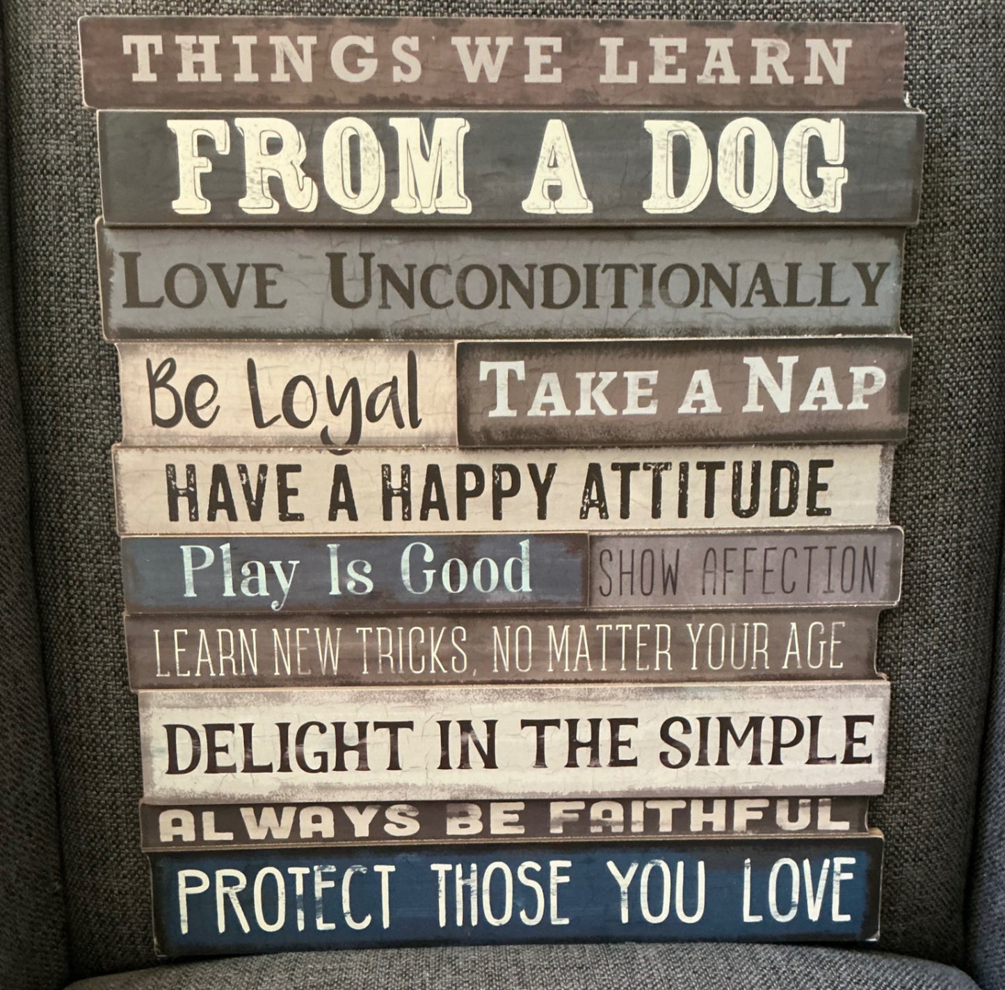 “THINGS WE LEARN from a DOG” sign