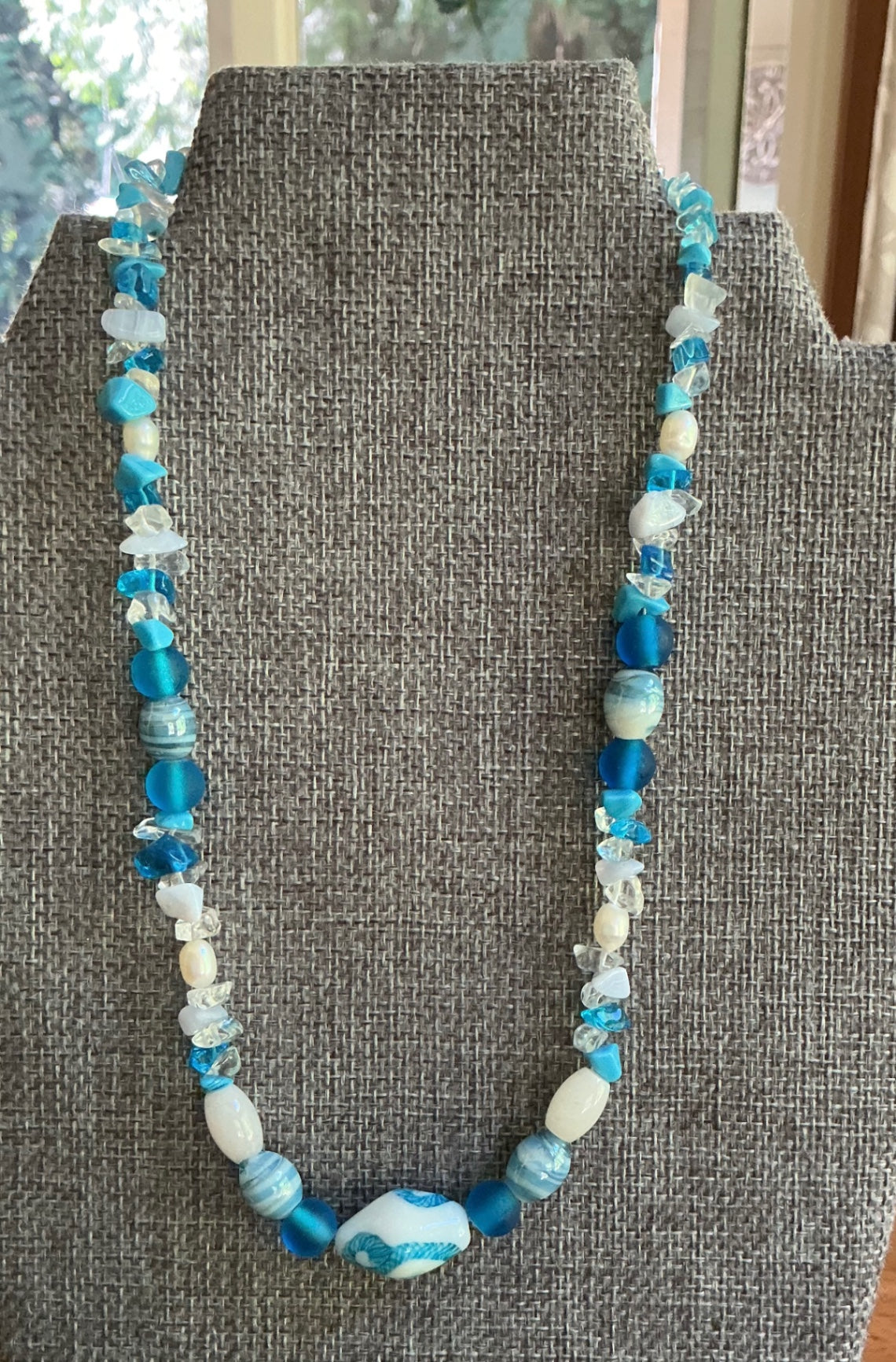 Blue glass & stone choker