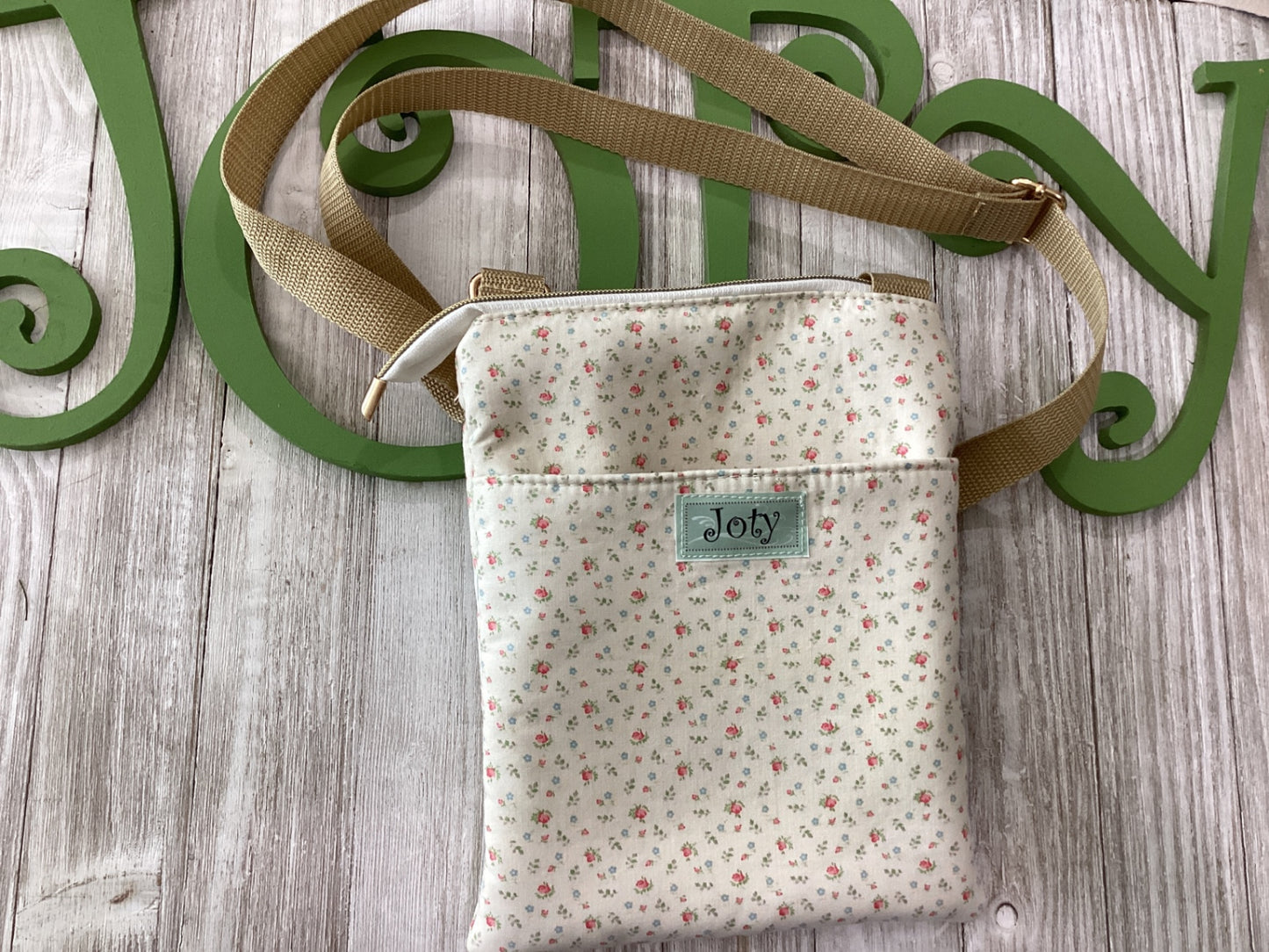 Crossbody purse, fabric, small, red and blue flowers