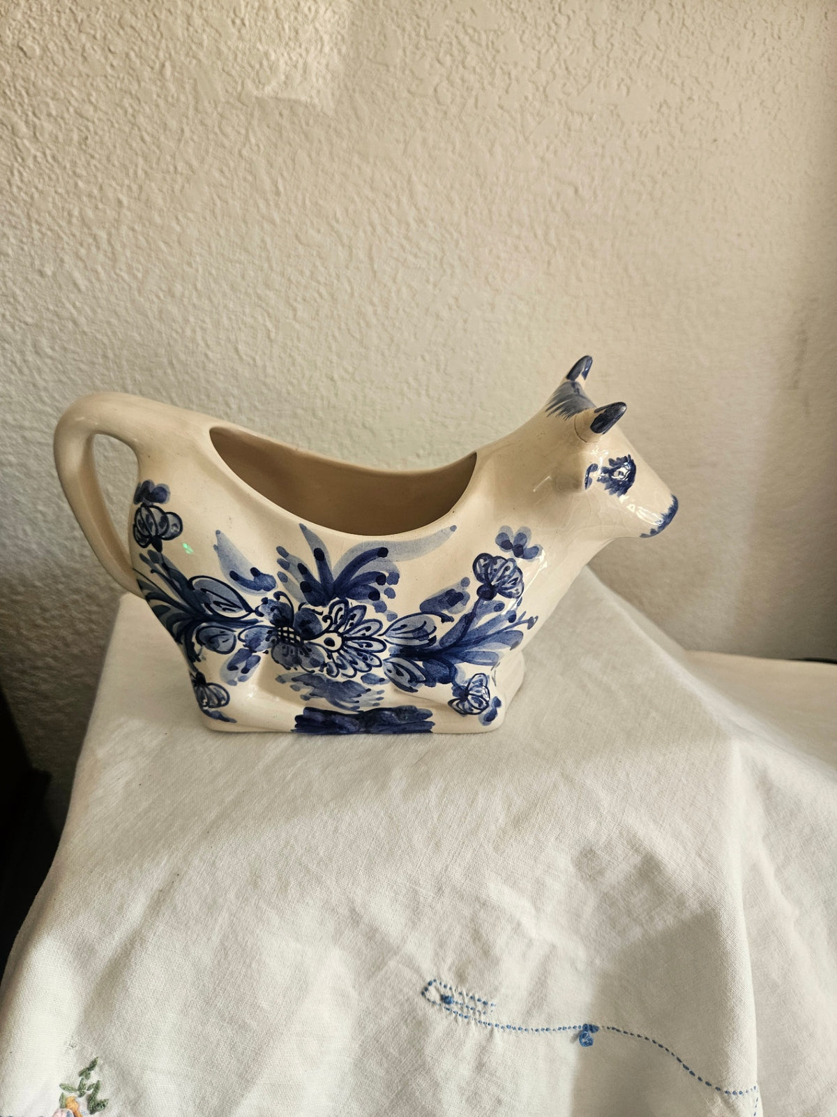 Ceramic Blue & White Cow Creamer