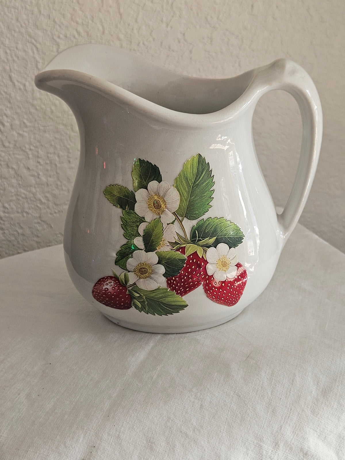 White Ceramic Pitcher/Strawberries