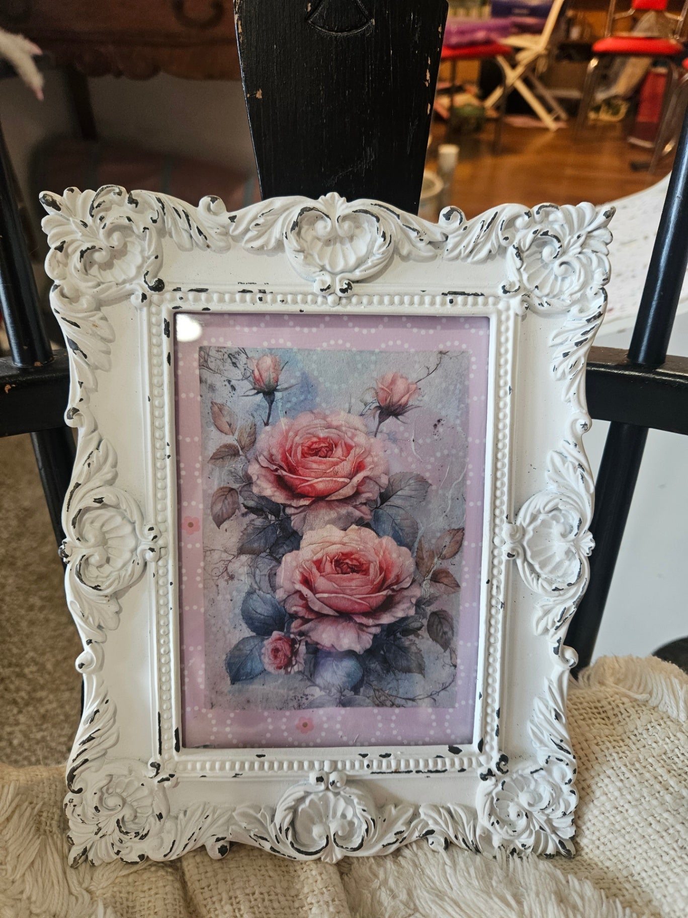 White Frame/Pink Roses