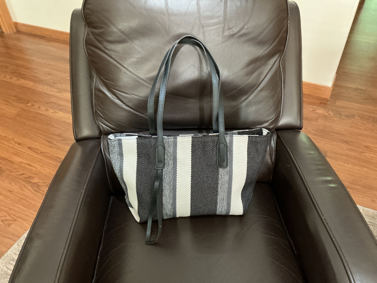 Black, gray and white tote bag