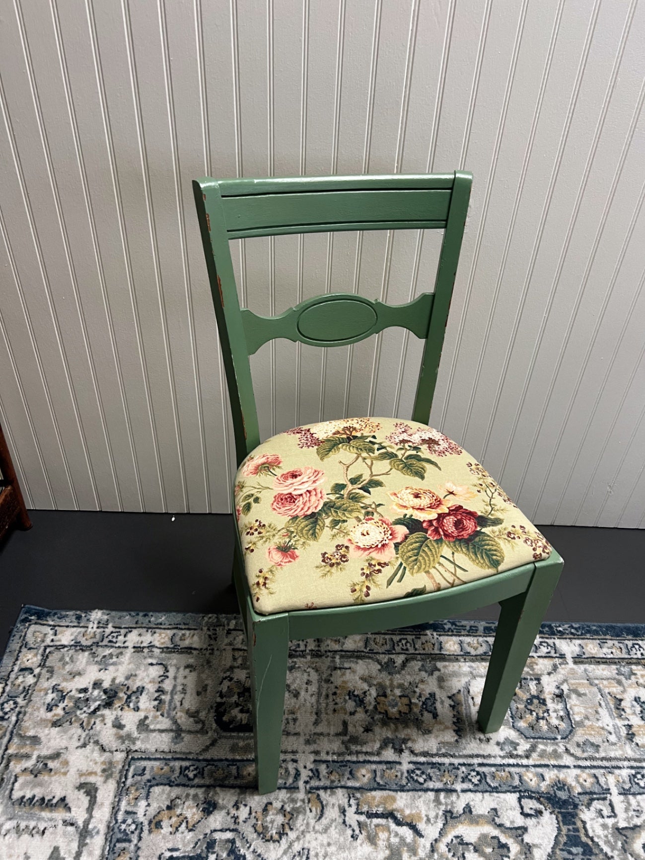Vintage Redone Green & Floral Upholstered Chair
