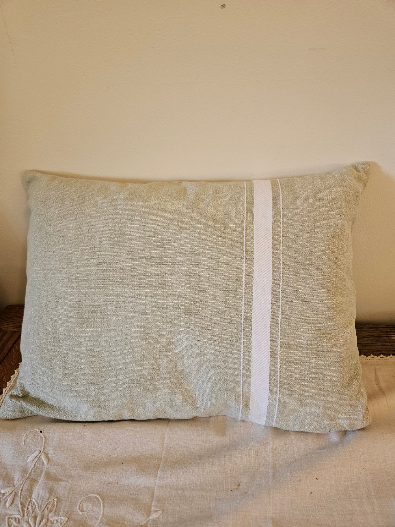 Green stripe pillow 12x16 approx