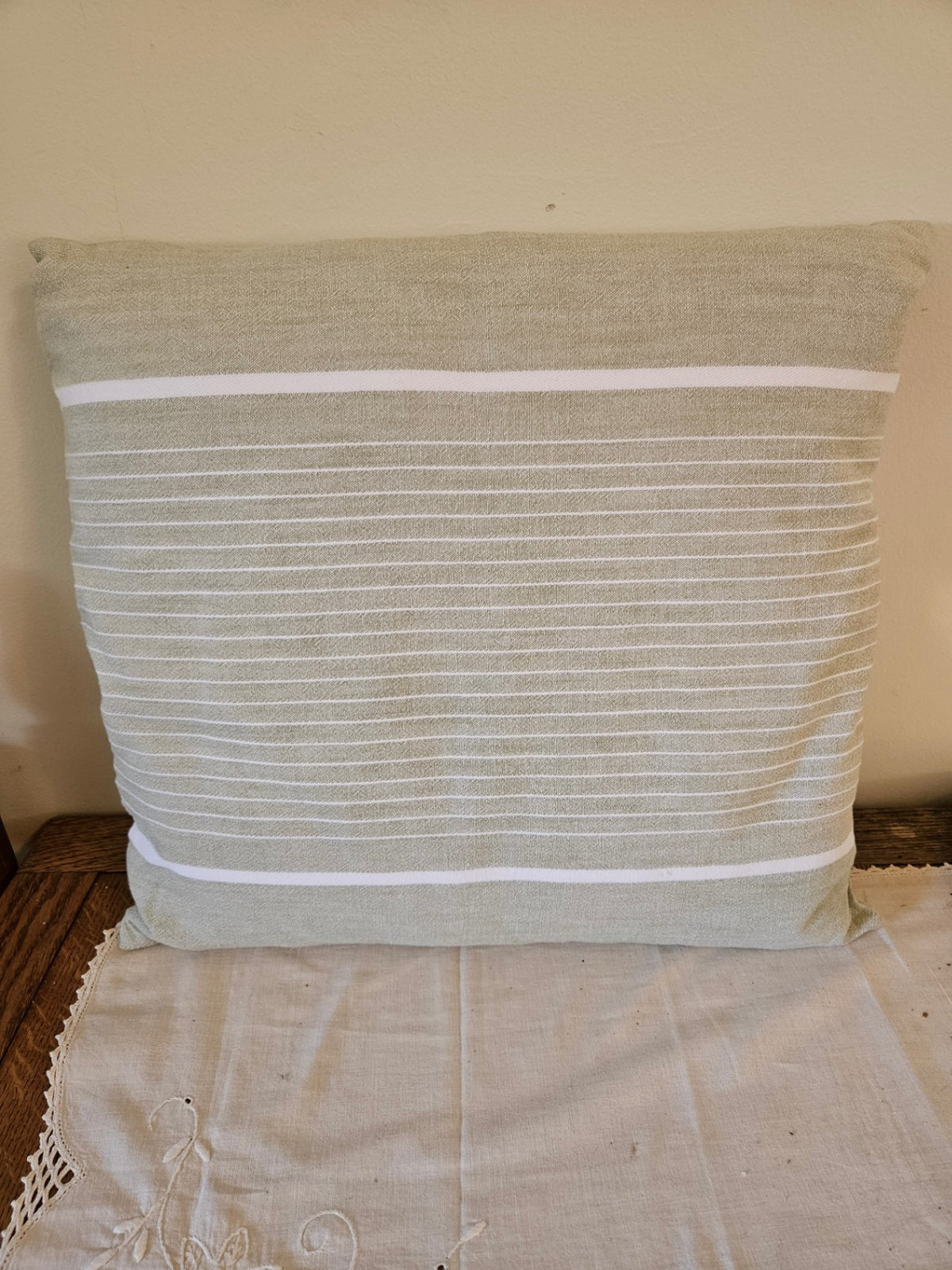 Green stripe pillow 30x30 approx