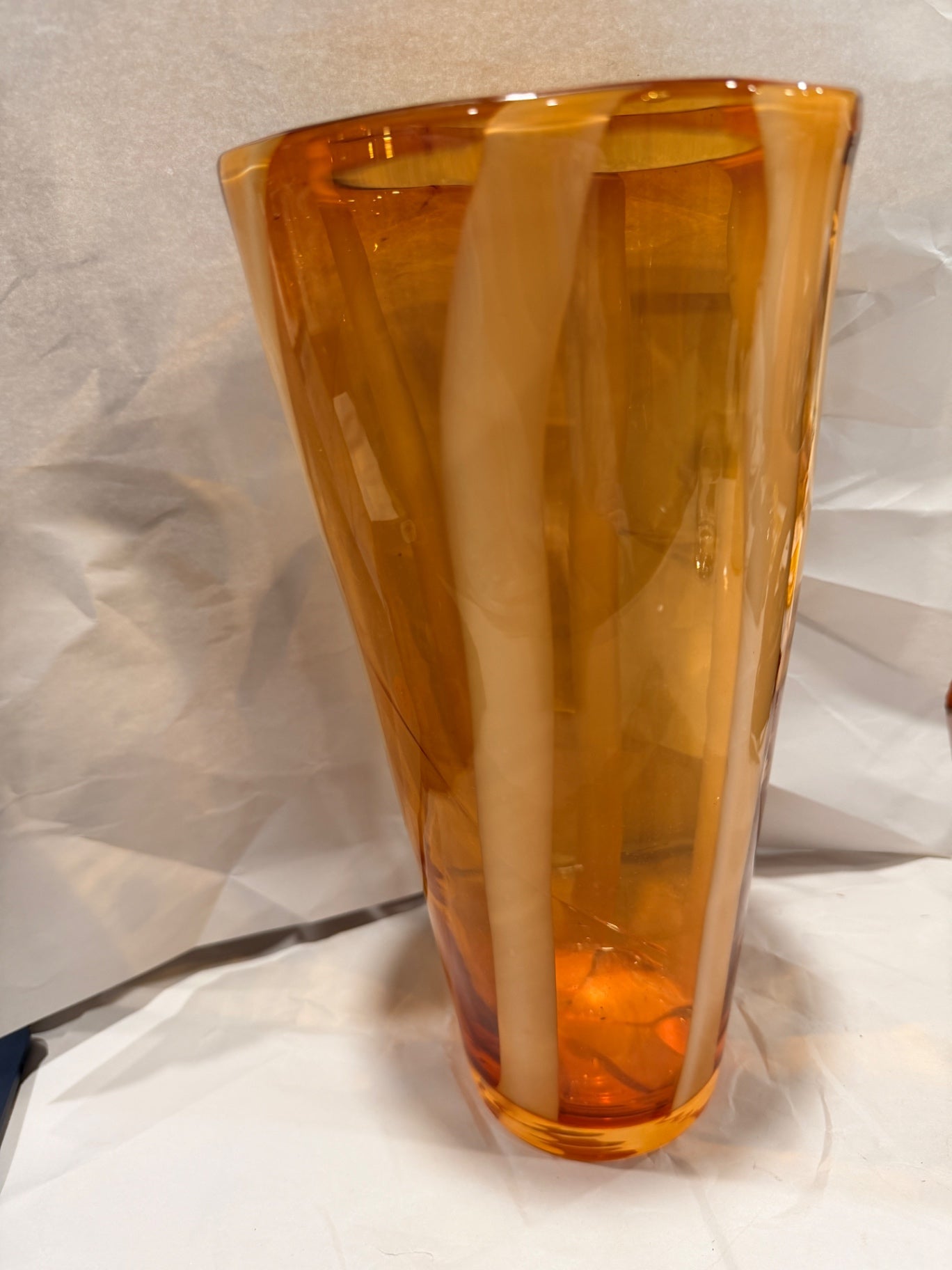 12" Amber and White Hand Blown Murano Glass Vase