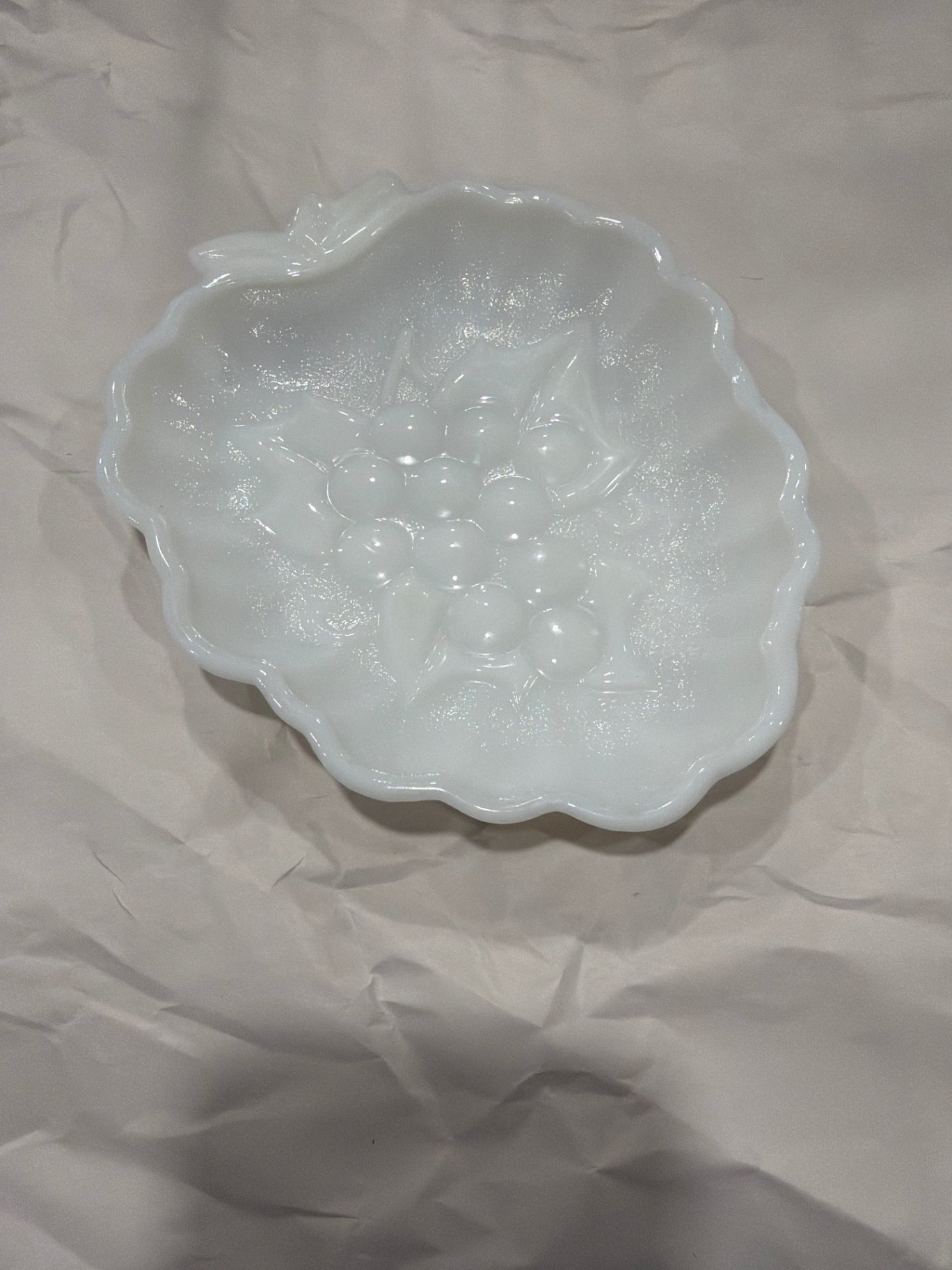 Vintage Hazel Atlas "Harvest Grape" White Milk Glass Trinket Dish