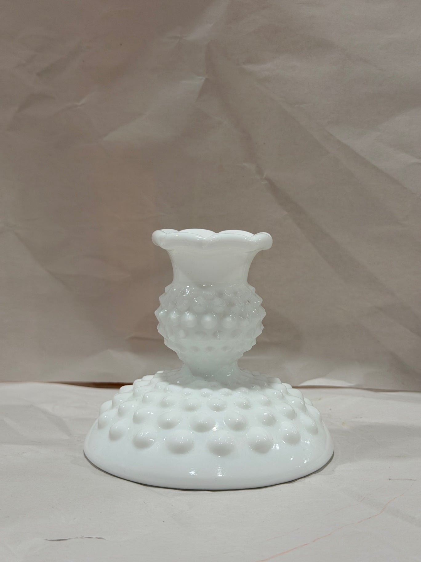 Vtg Fenton White Hobnail Milk Glass Candle Holder
