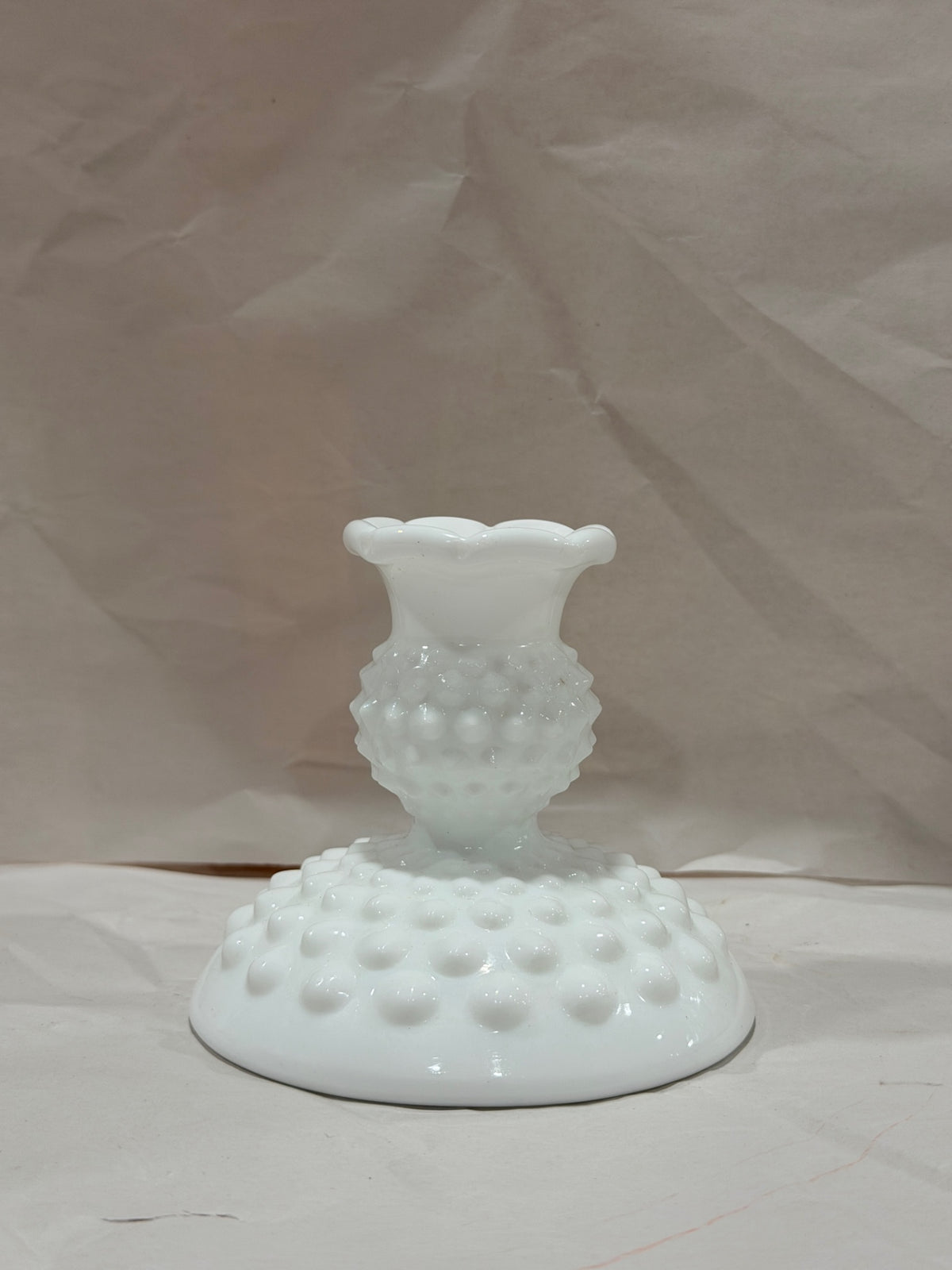 Vtg Fenton White Hobnail Milk Glass Candle Holder
