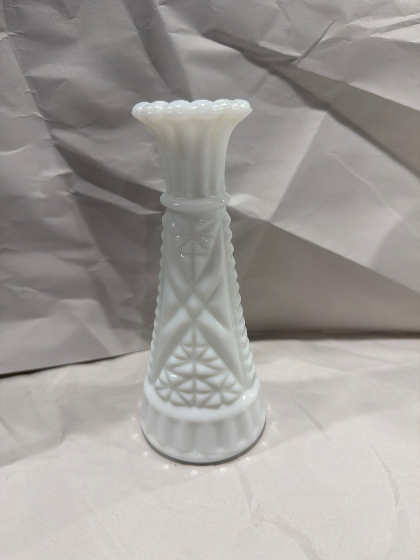 Vtg 6" Hobnail Milk Glass Vase - Stars and Bars