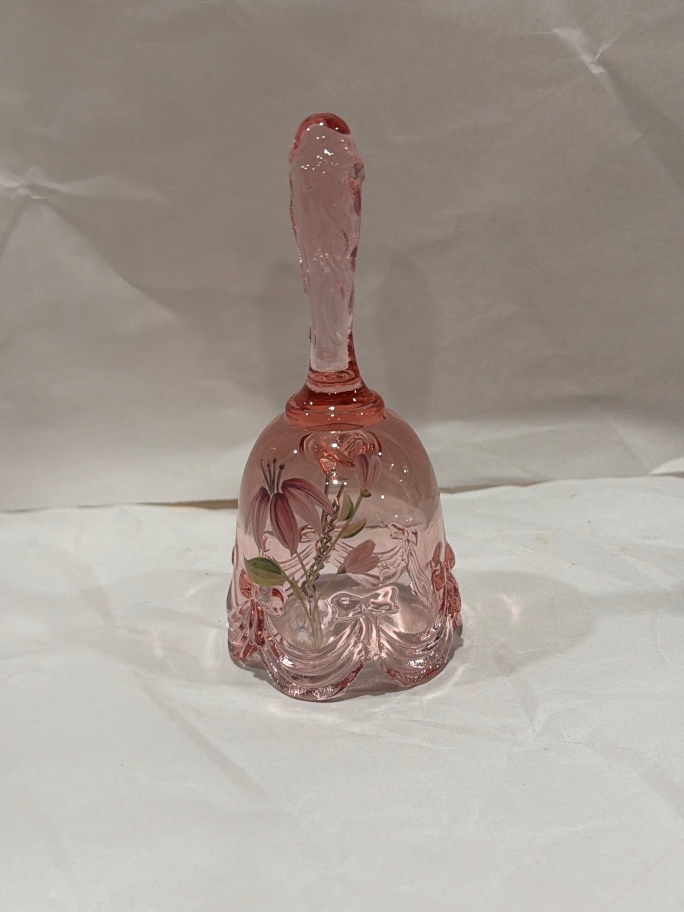4.5" Vtg Fenton Art Pink Hand Painted Glass Bell