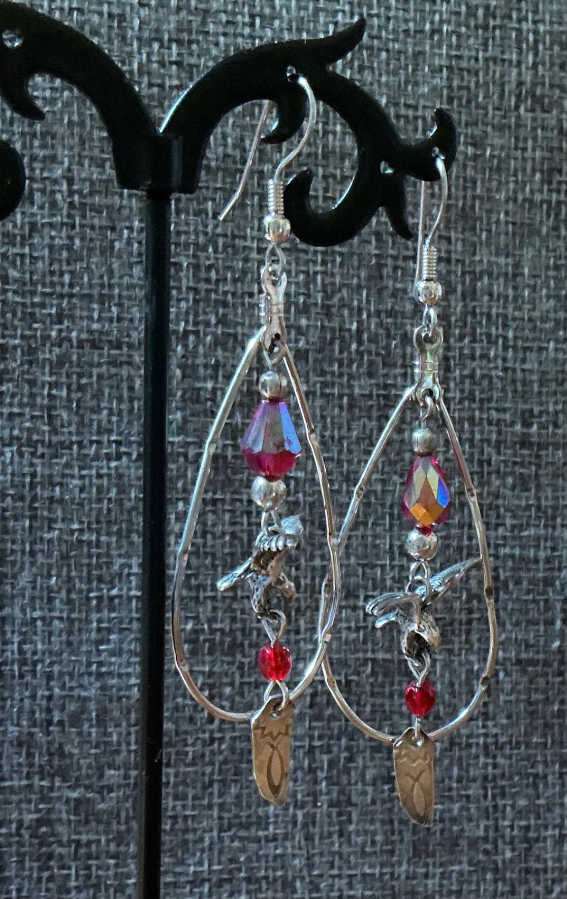 Sterling Eagle & Red Crystal Earrings