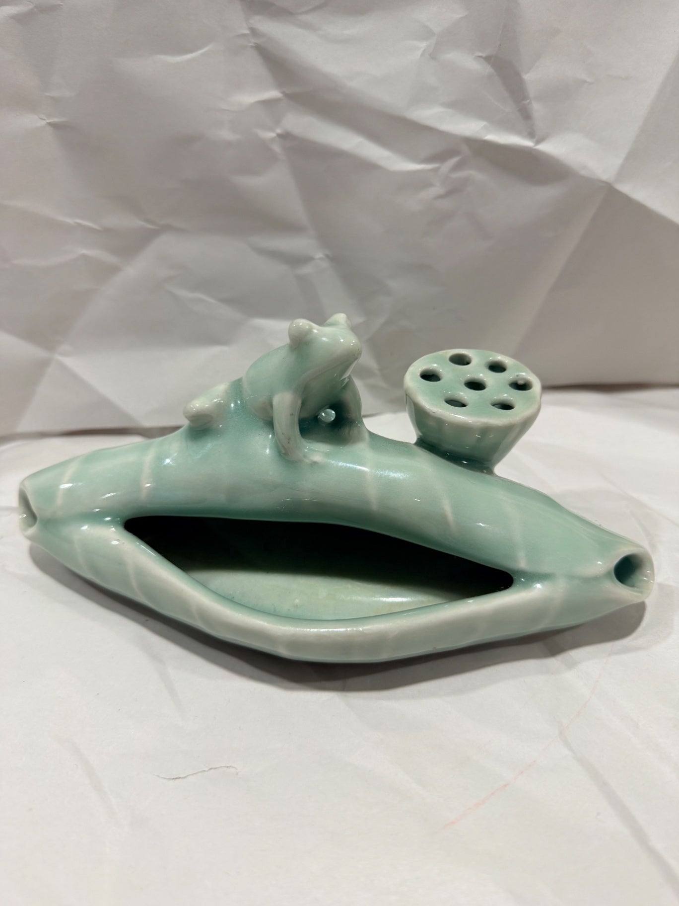 Vtg Jade Green Chinese Celadon Glazed Ceramic Water Dropper