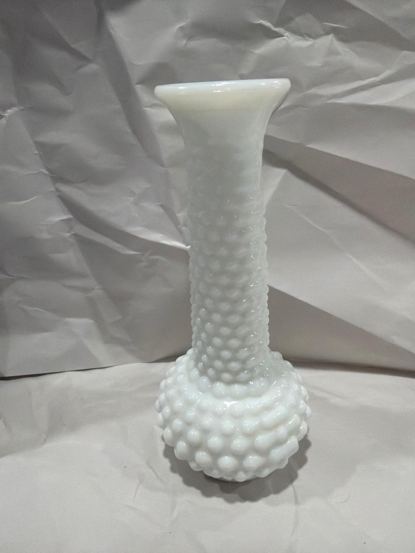 Vtg 7.5" Hobnail Milk Glass Vase