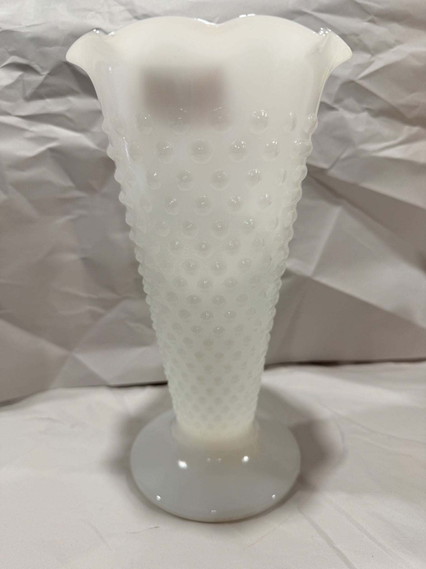Vtg Hobnail Milk Glass Trumpet Vase