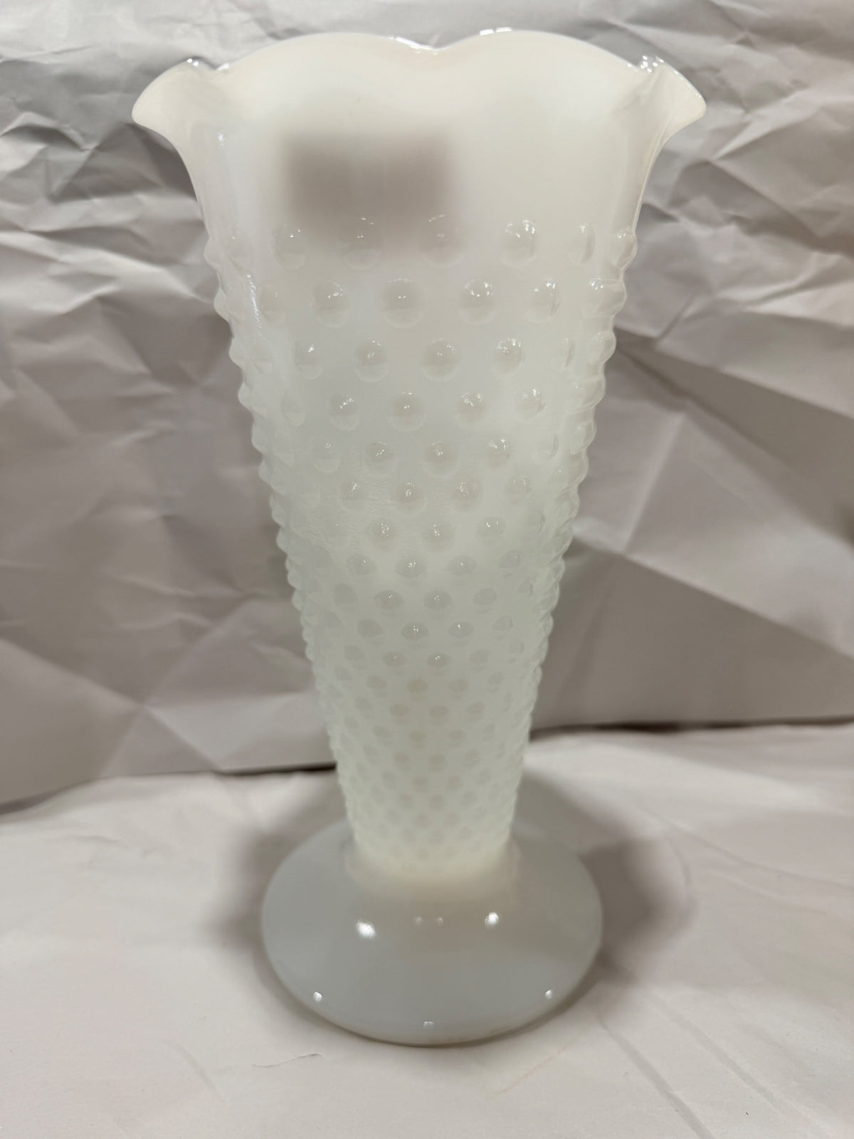Vtg Hobnail Milk Glass Trumpet Vase