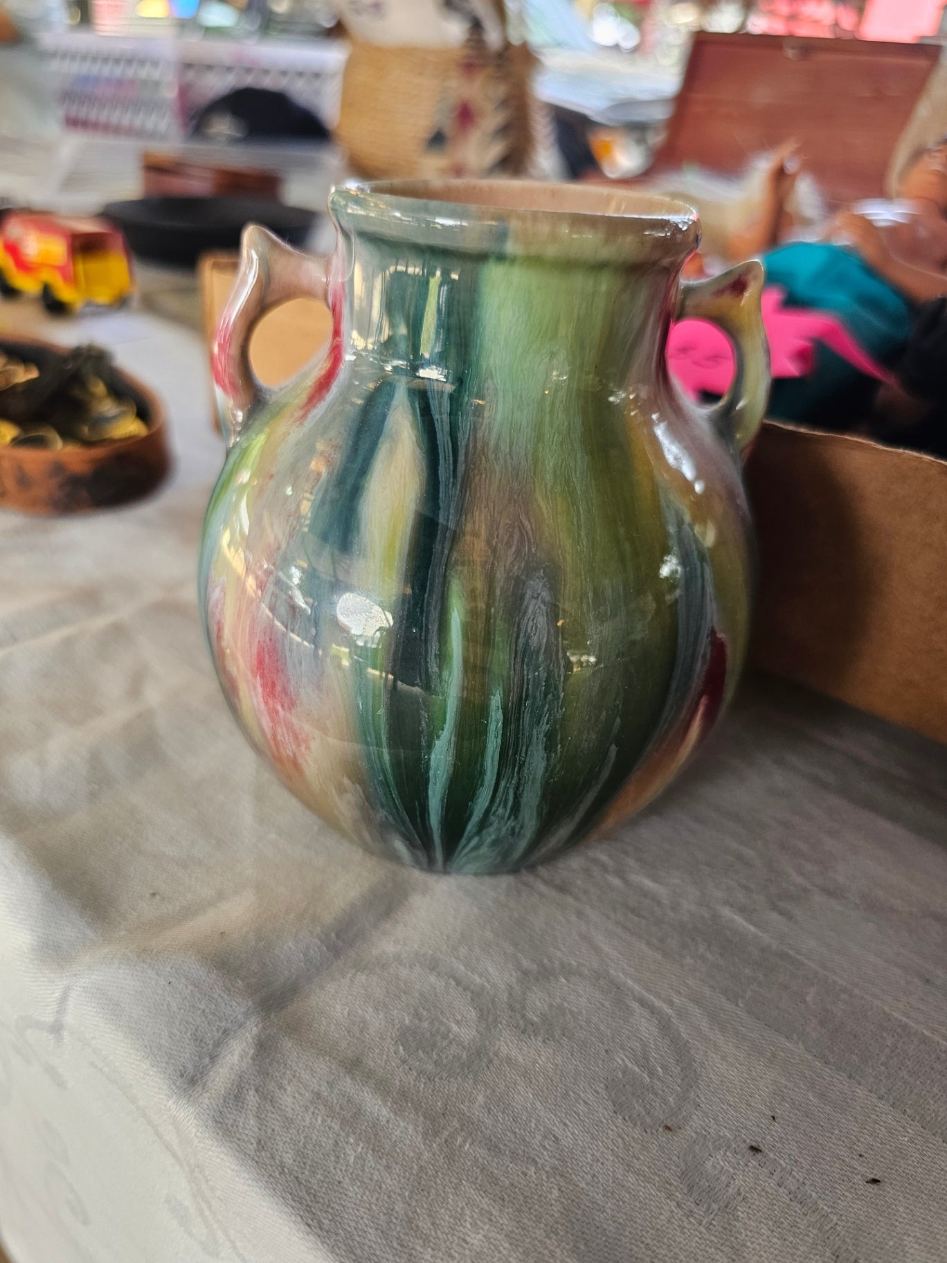 Czechoslovakia drip glazed, double handled vase