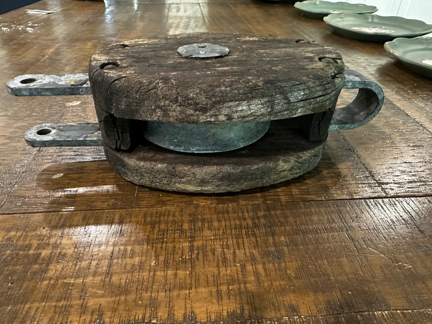 Vintage wooden sail pulley