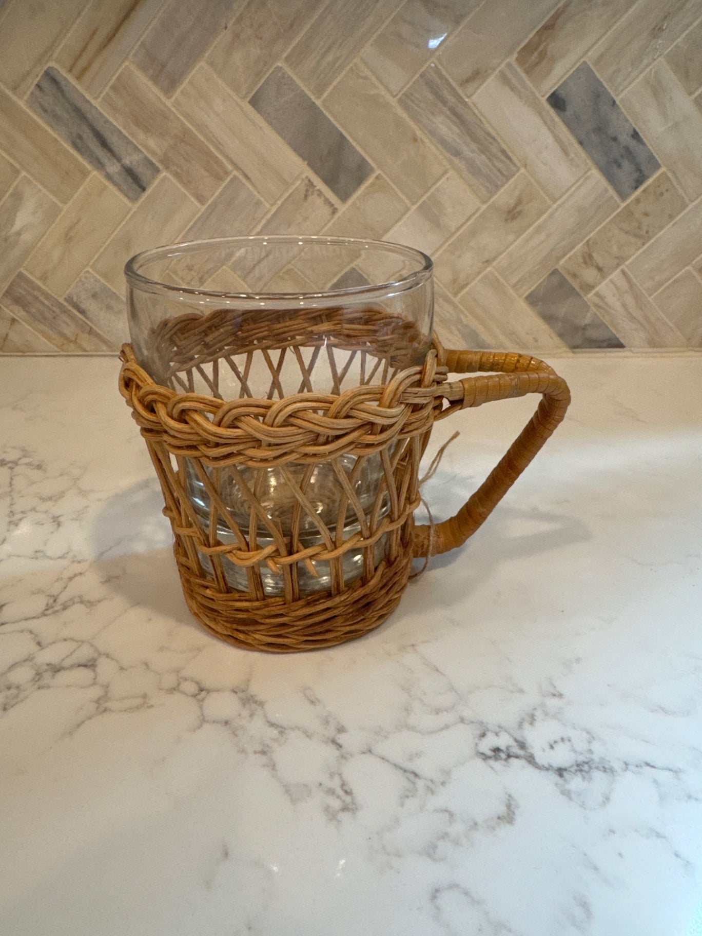 Vintage Wicker Wrapped Drinking Glass