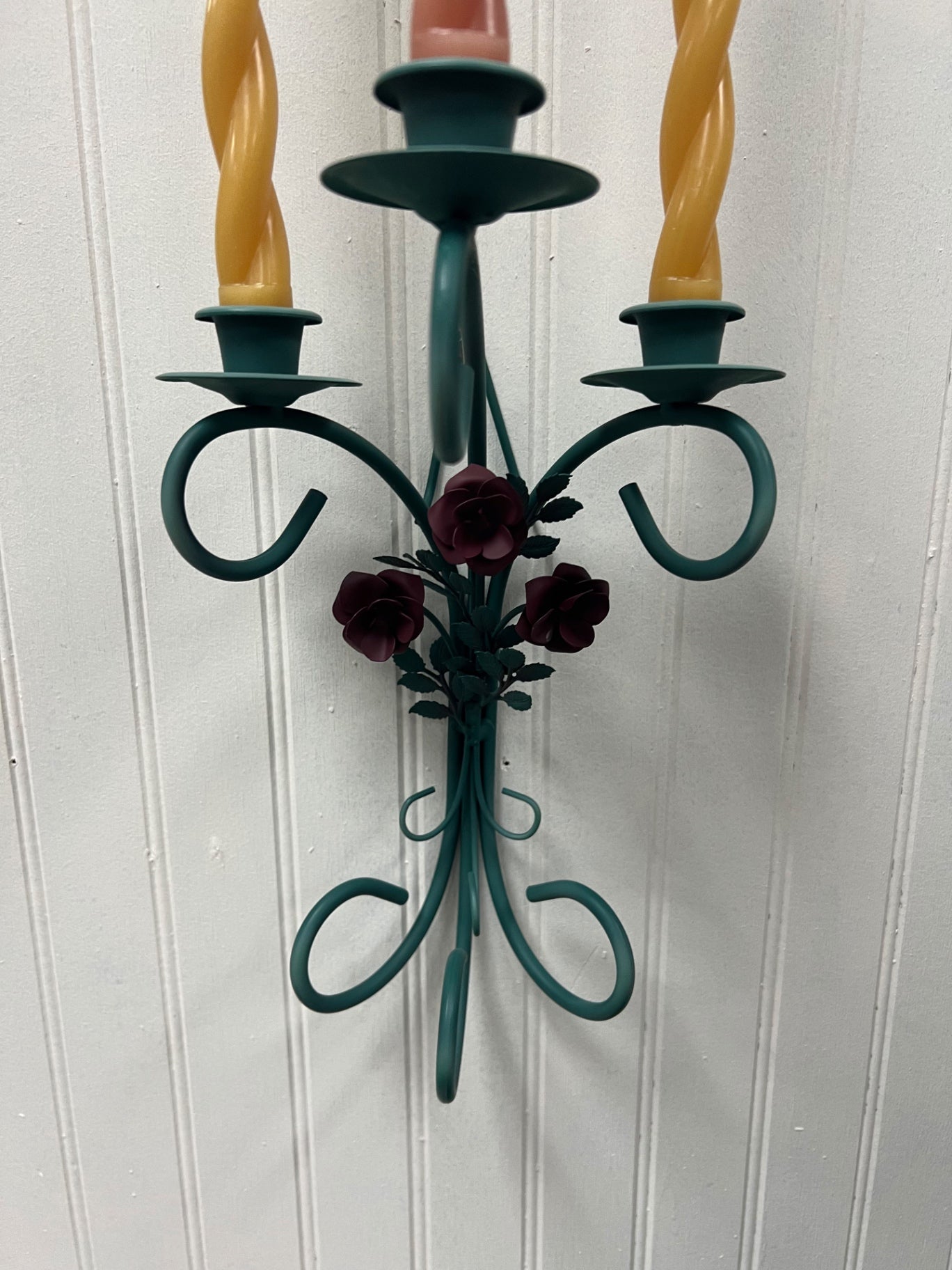 Vintage Home Interiors Rose Wall Sconce w/Candles