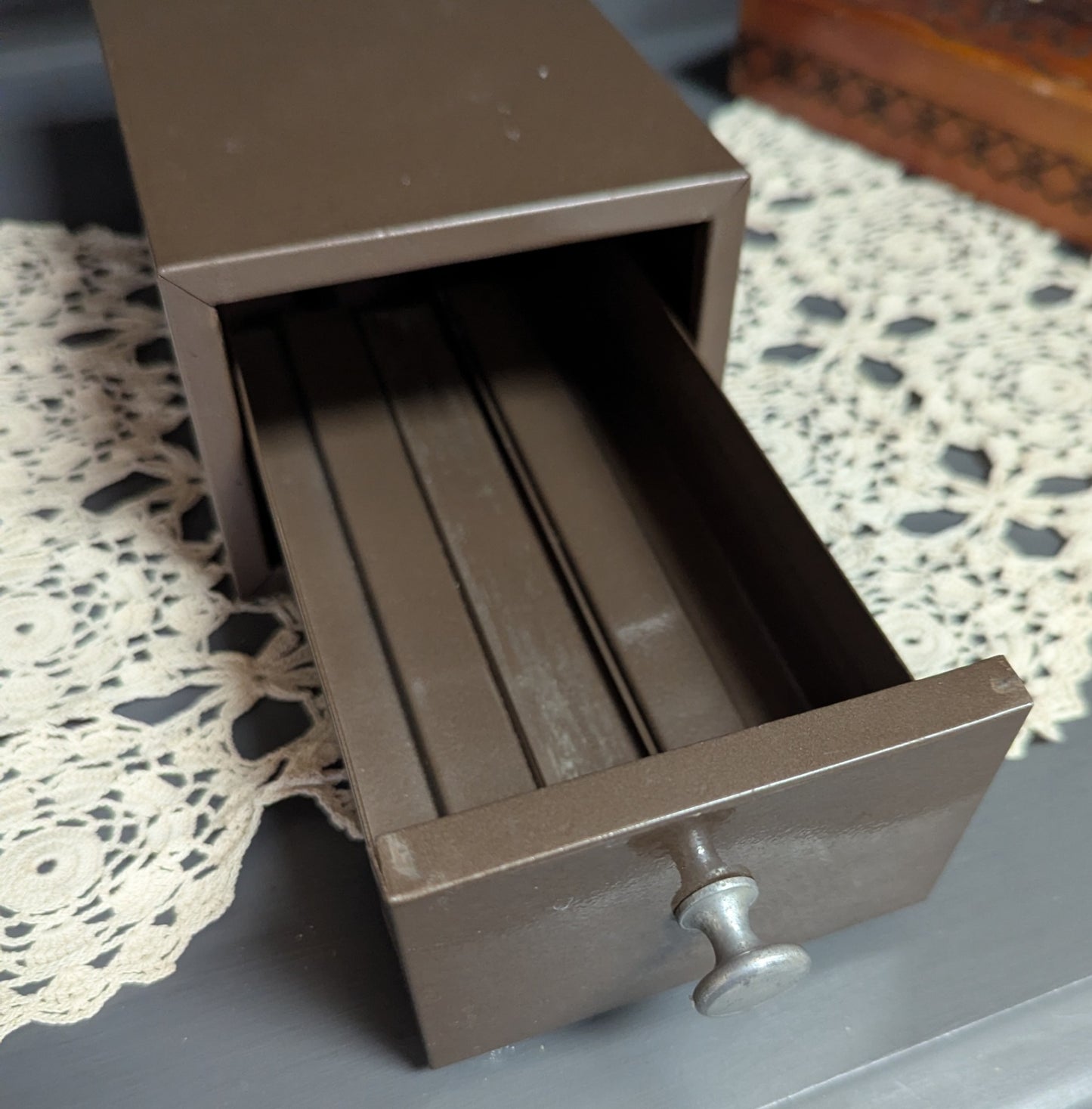 Vtg. One Drawer Metal File Box
