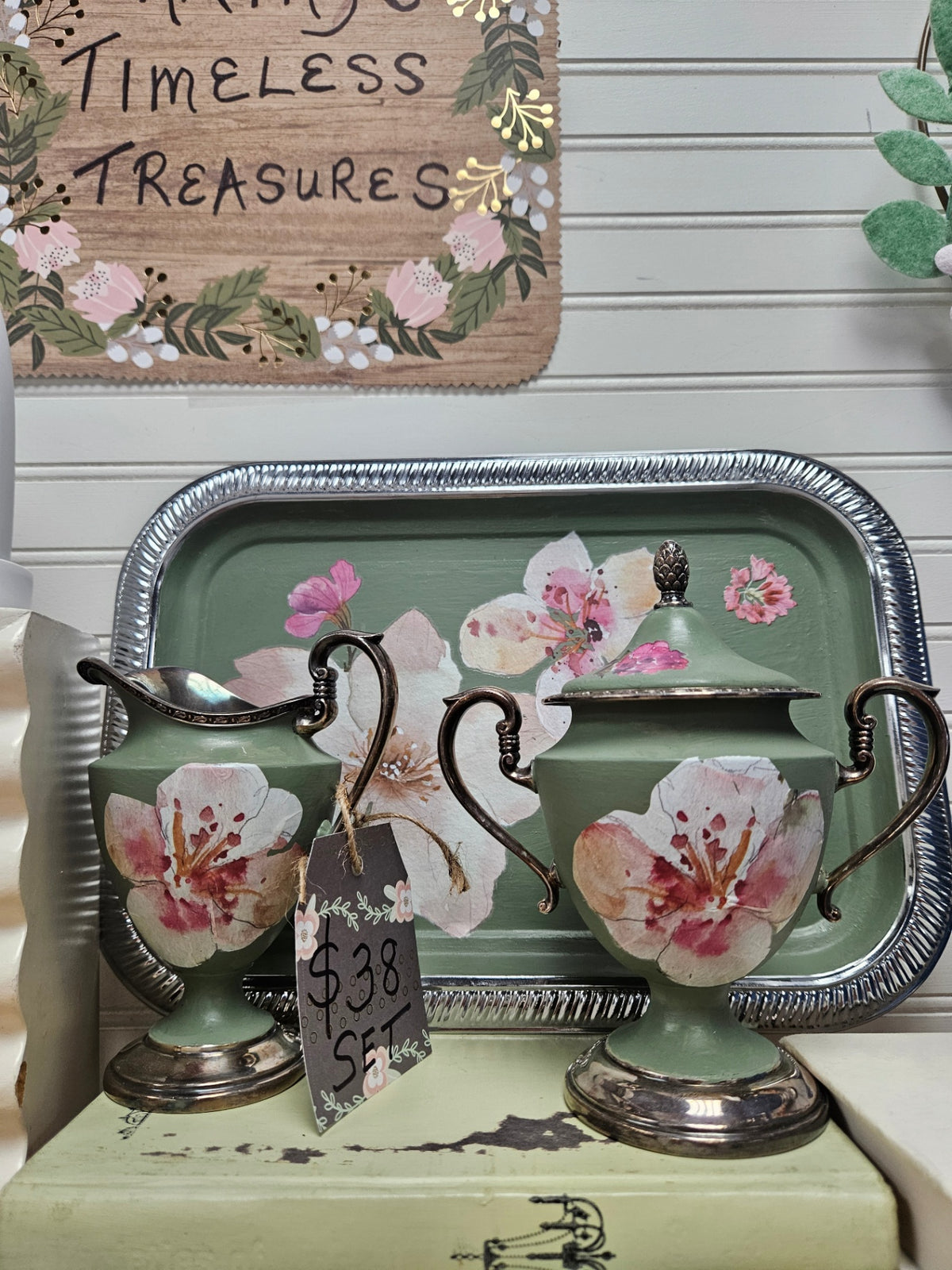 Decorative Silver Plated Tray, Sugar & Creamer Set