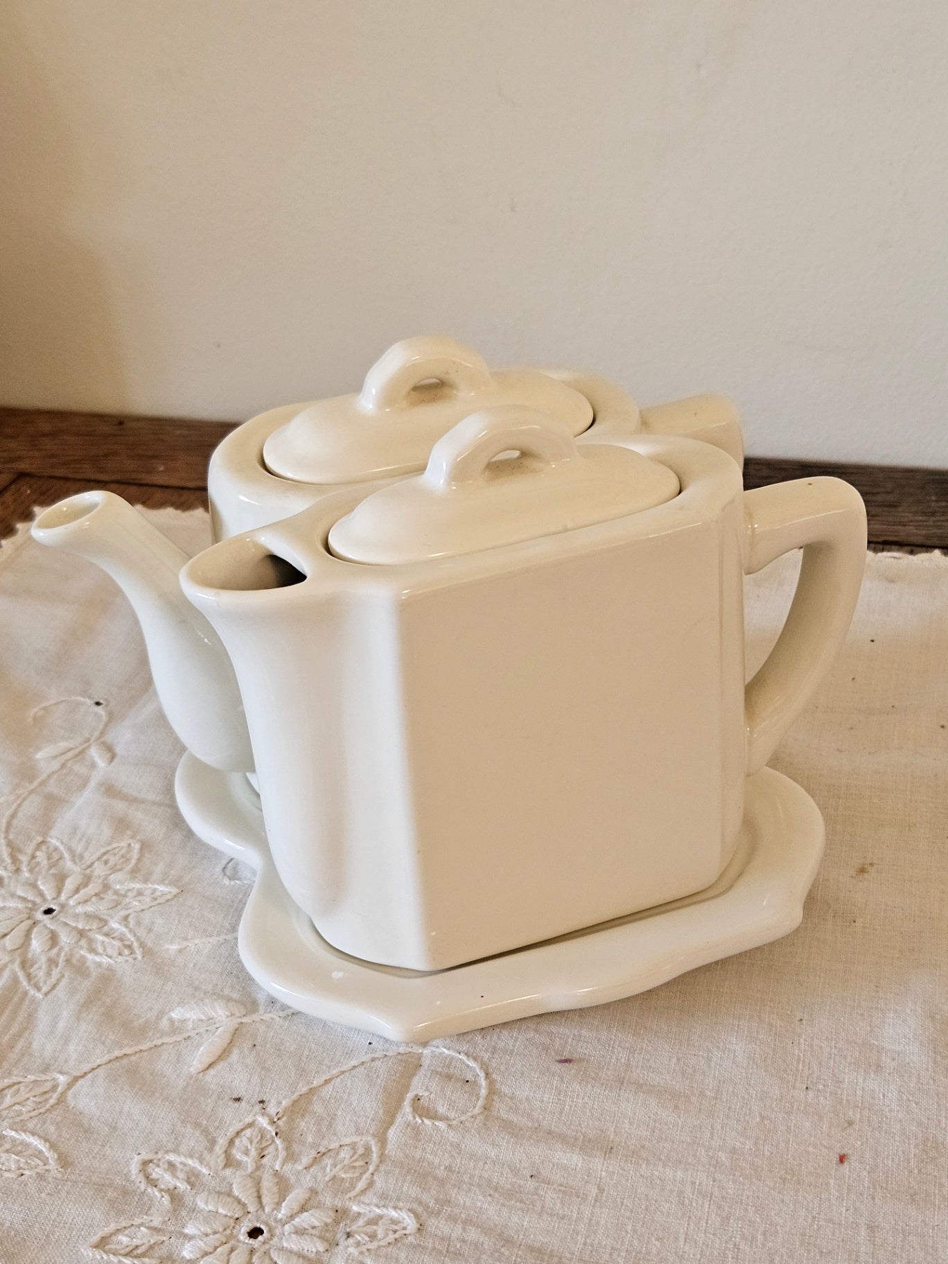 Ceramic Teapot with matching creamer and tray