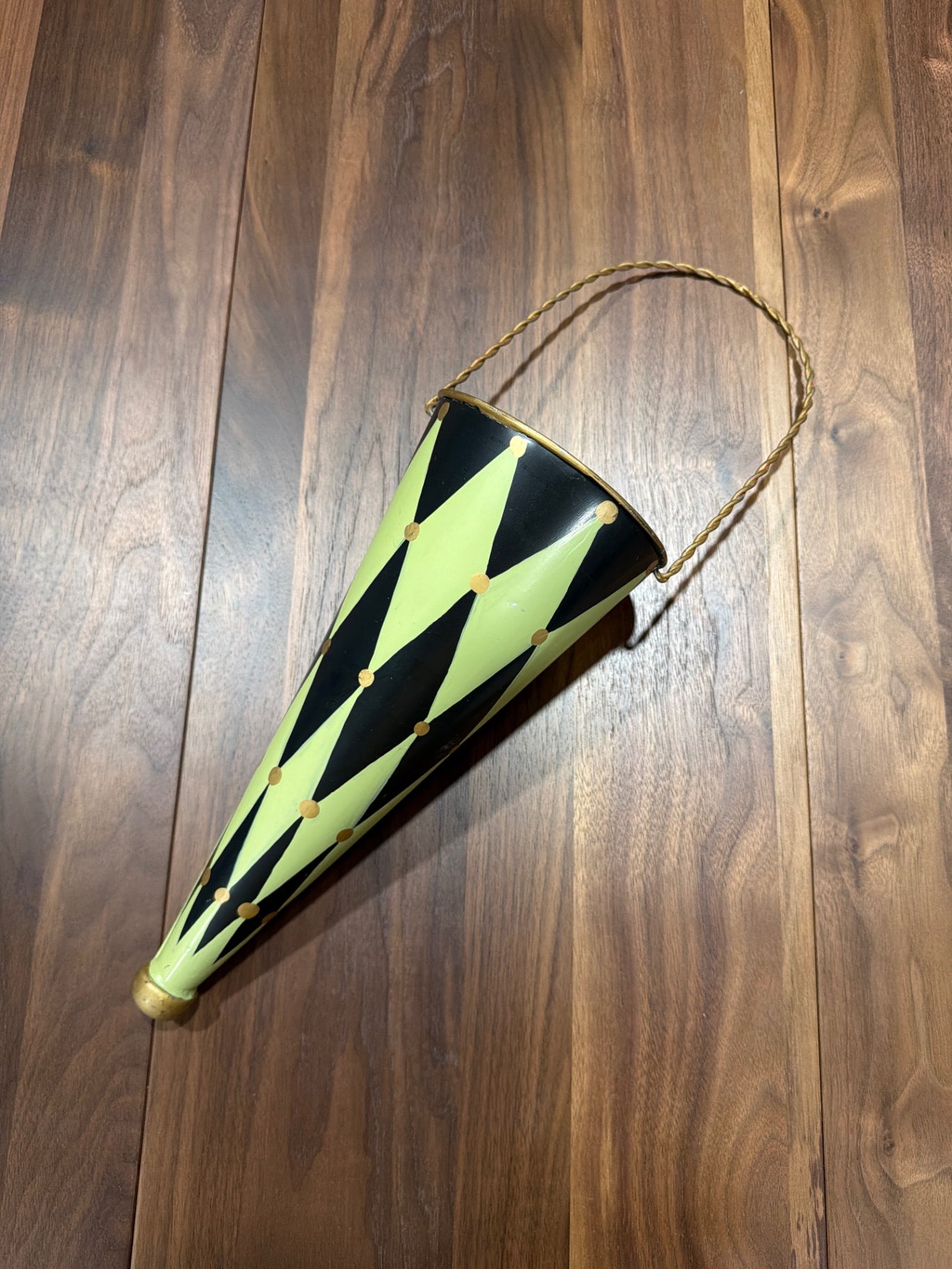 12" Green and Black Harlequin Pattern Wall Planter
