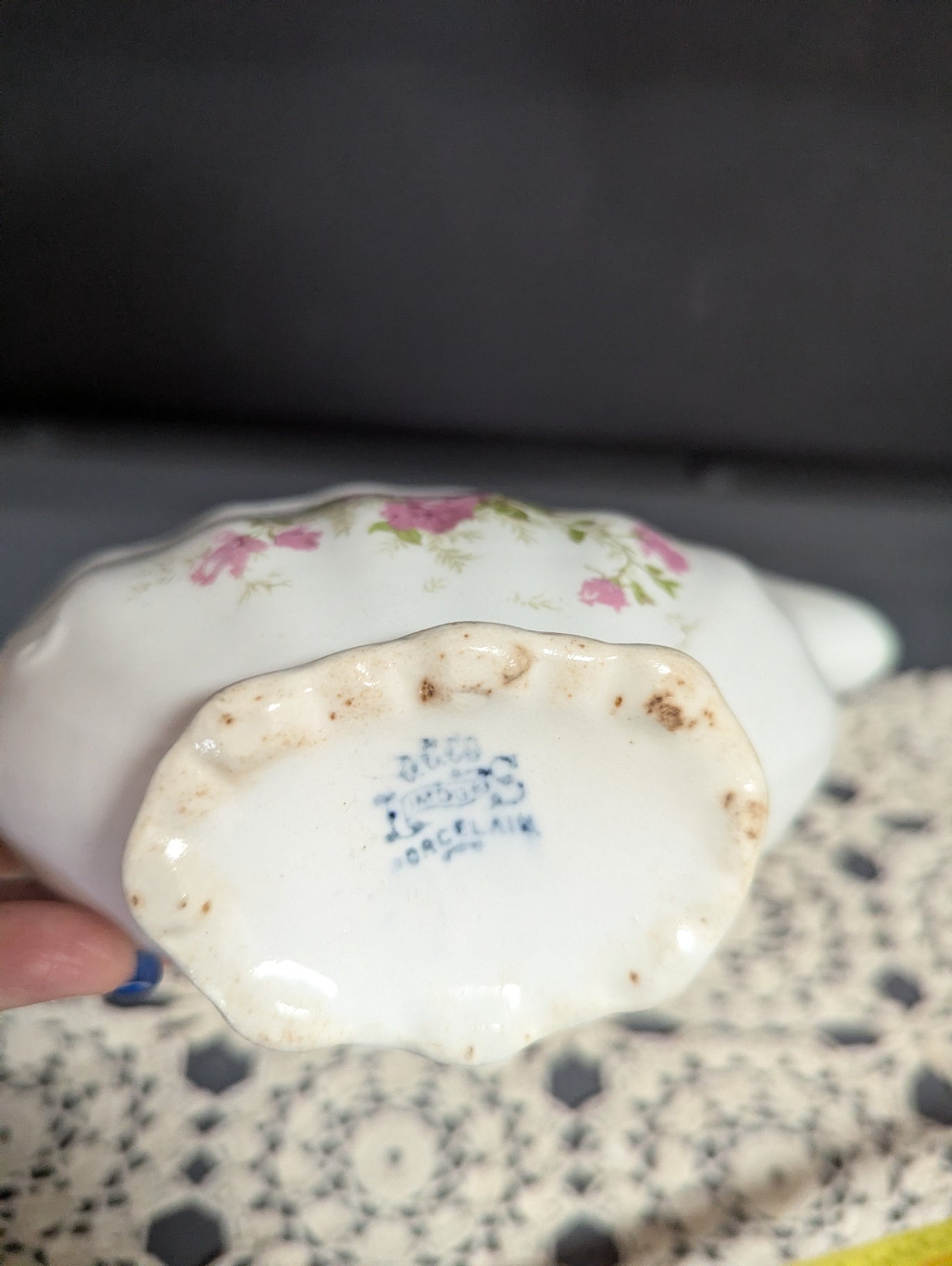 Vtg. Scallop Floral Porcelain Gravy Boat