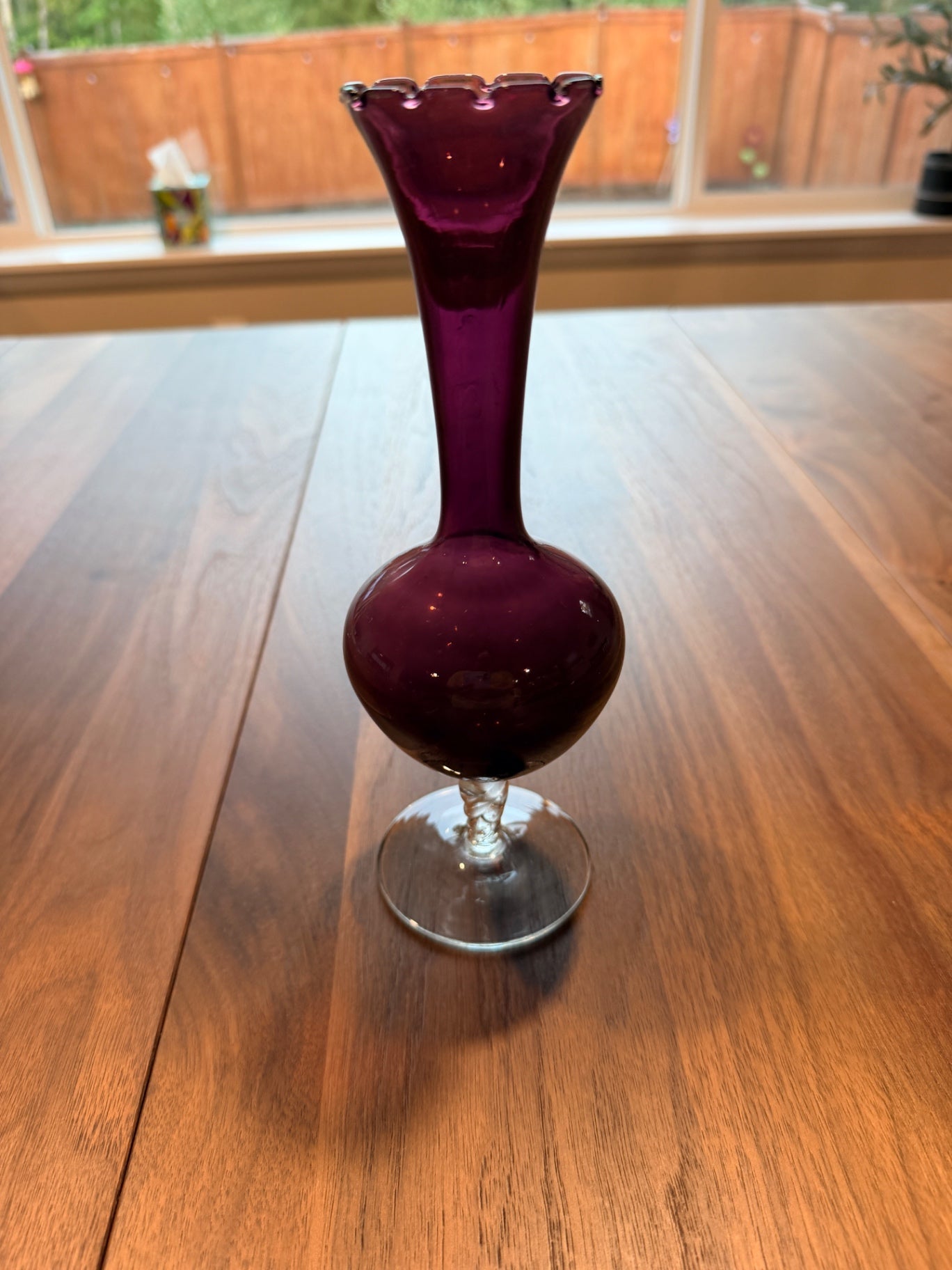 9" Purple Glass Footed Bud Vase