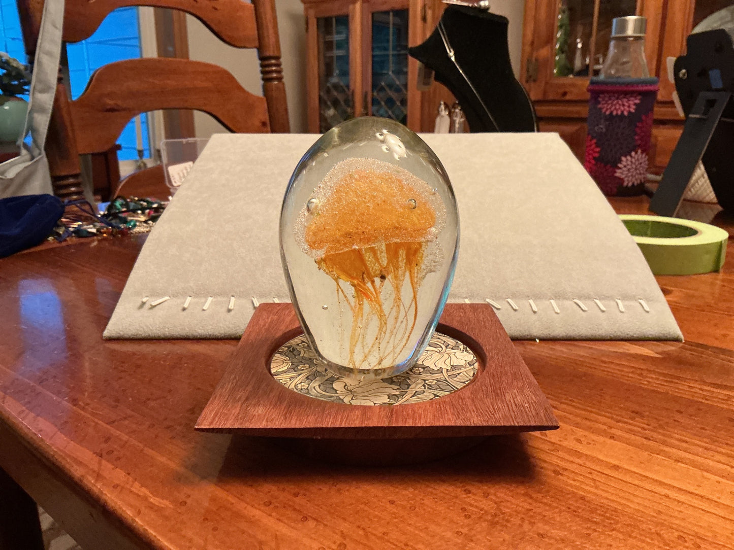 VTG yellow orange Jellyfish paperweight
