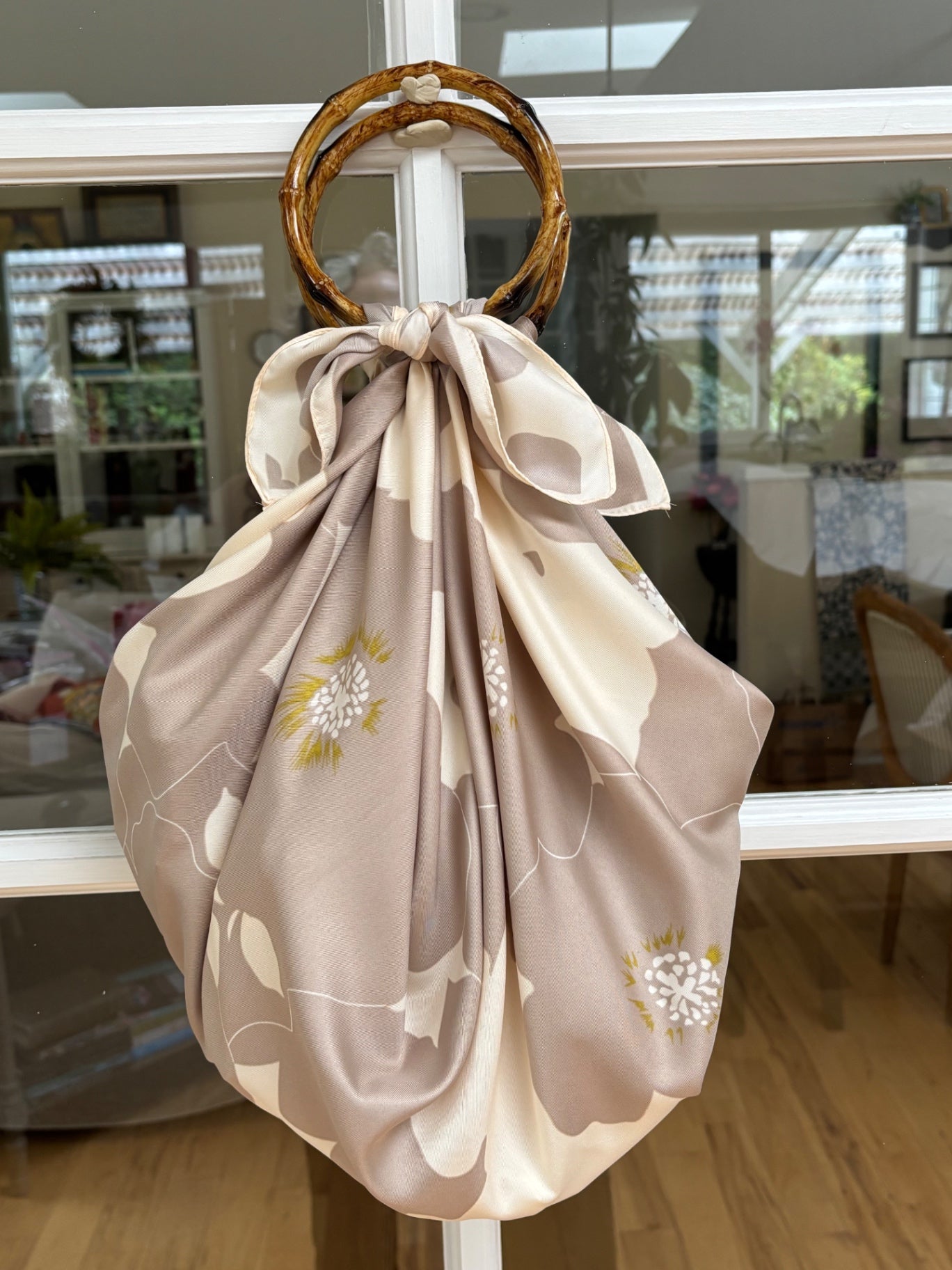 Boho Bag - Bamboo Handle, Beige