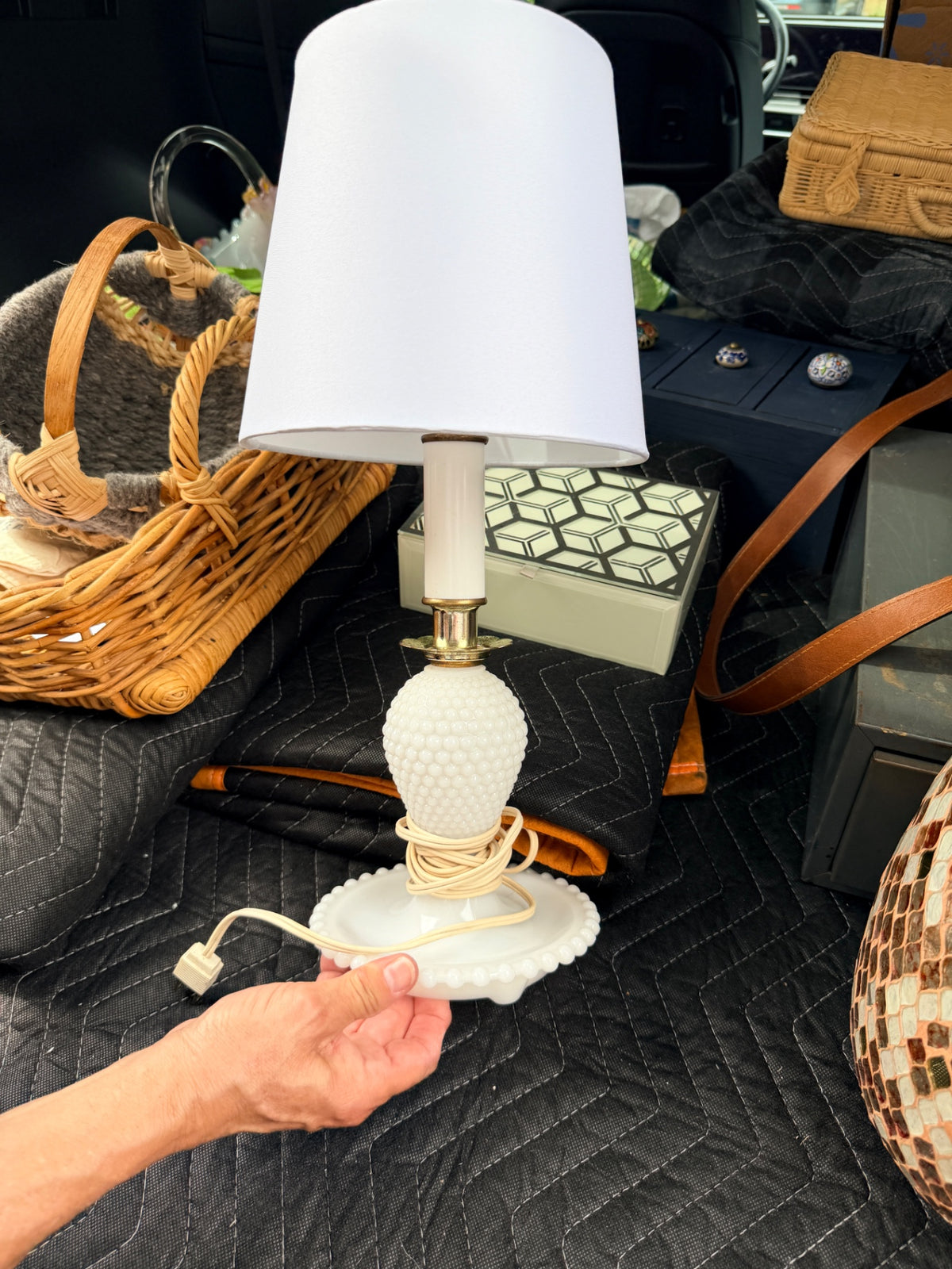 Milk Glass Hobnail Lamp