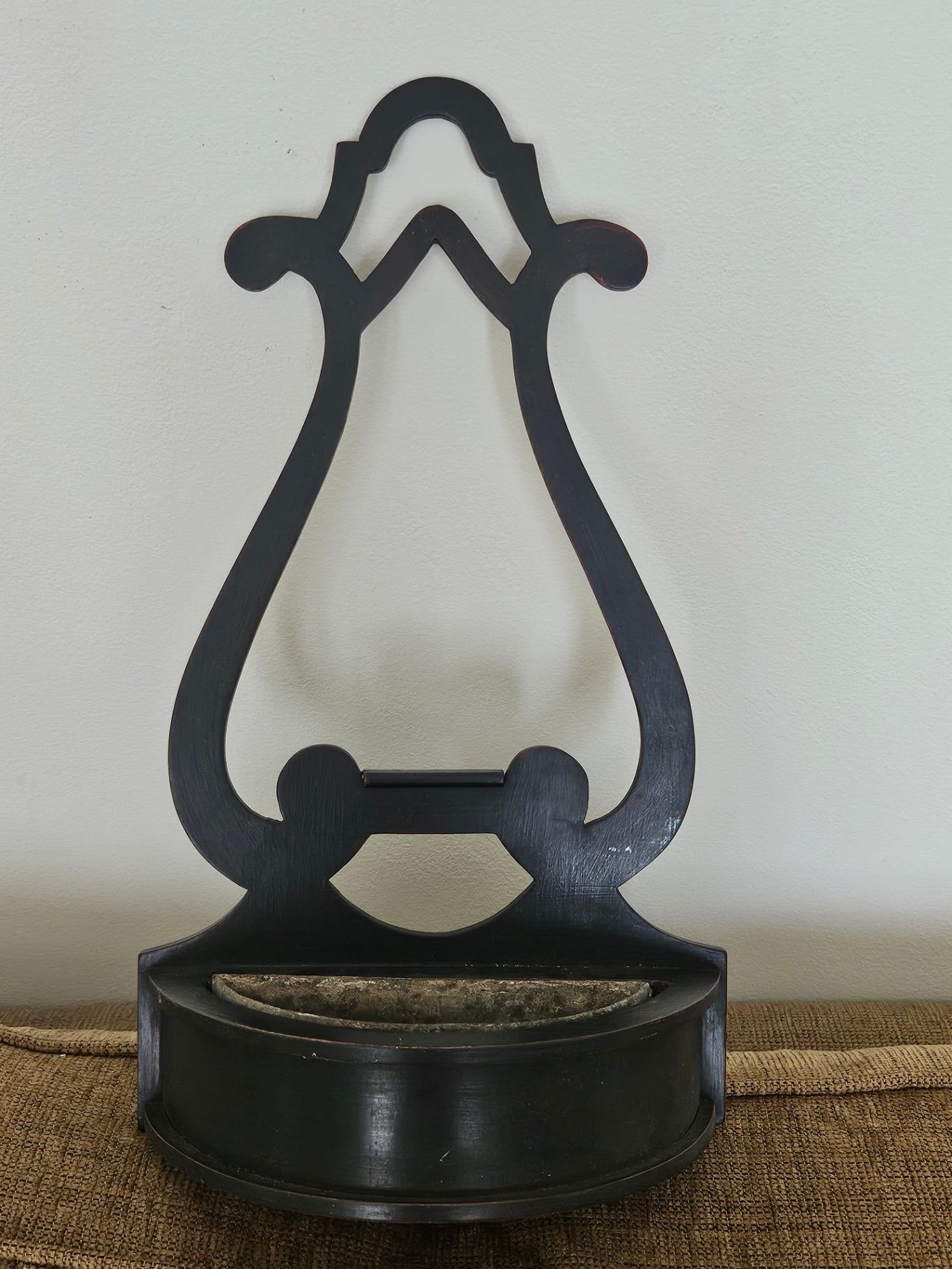 Vintage black wood hanging planter