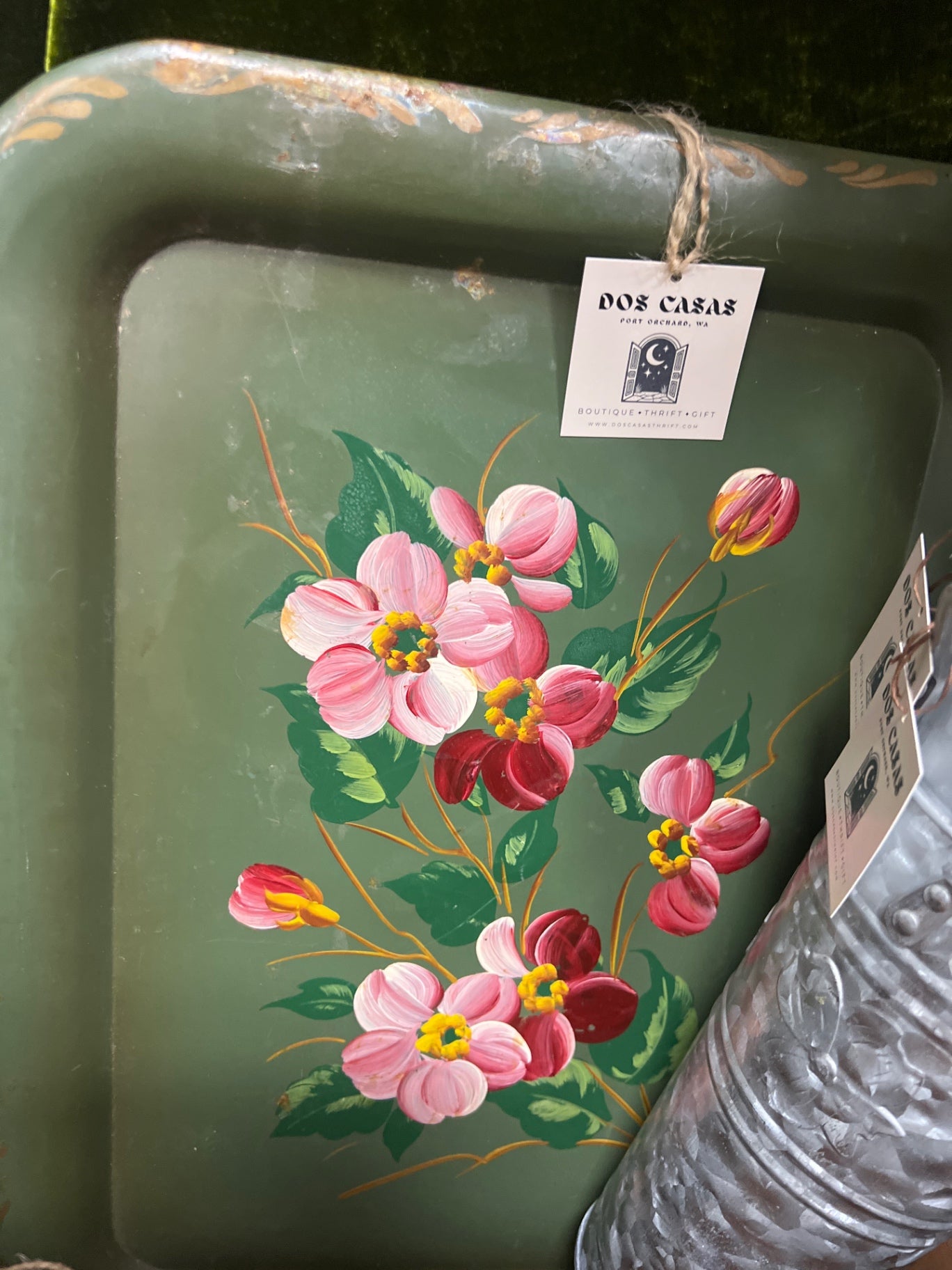 Green Metal Flower Tray