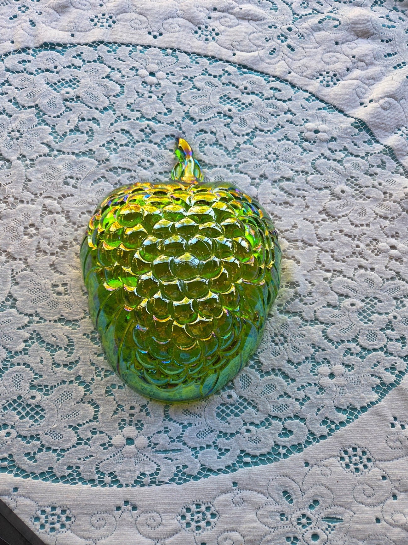 Lime green carnival glass bowl
