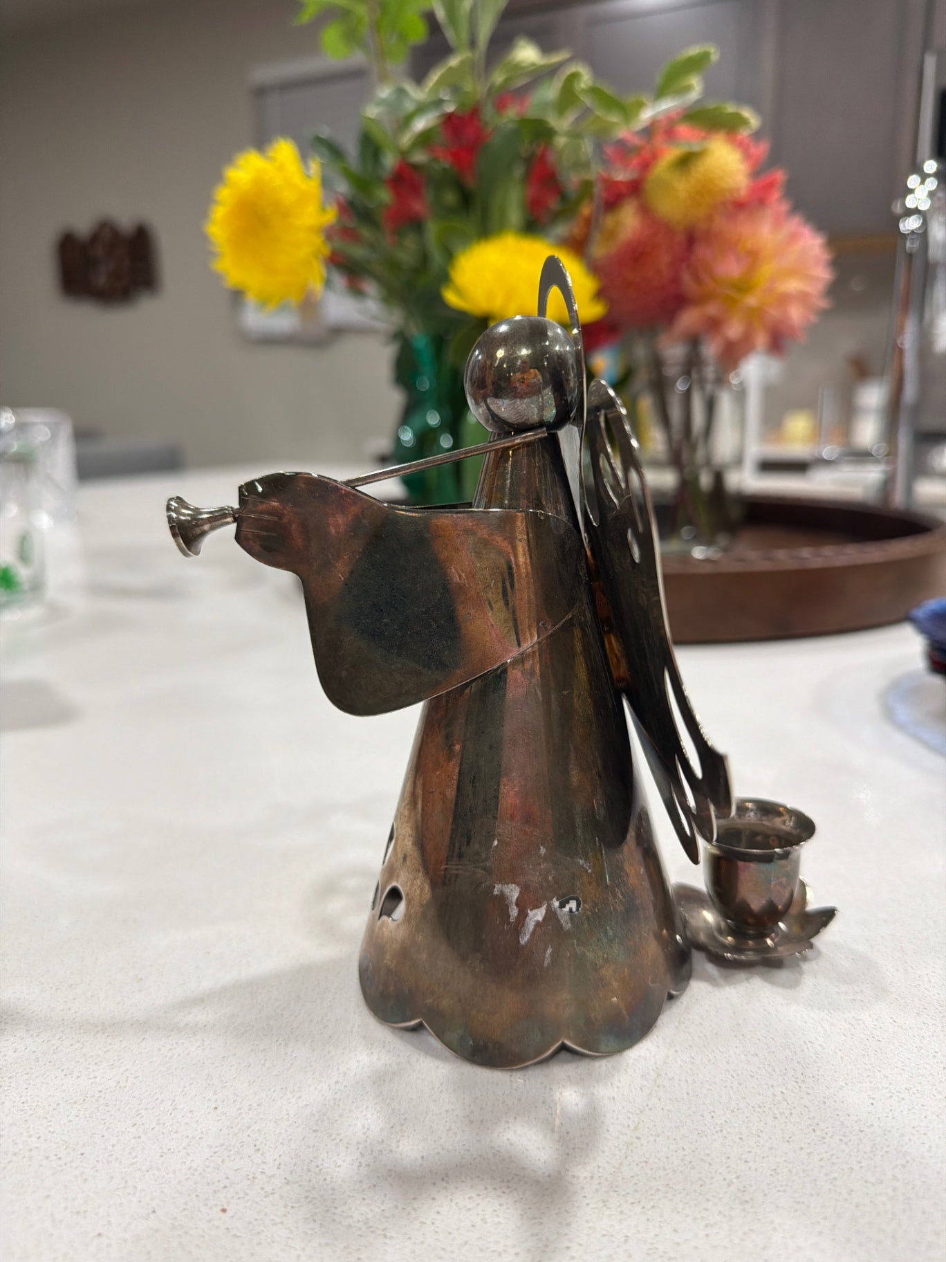 Silver Musical Angel Figurine Candleholder