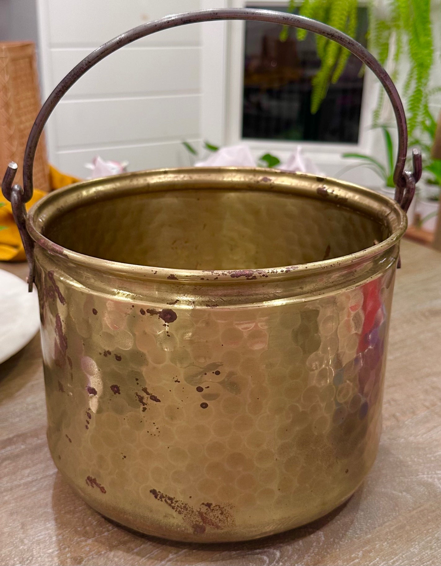 Vintage hammered brass bucket