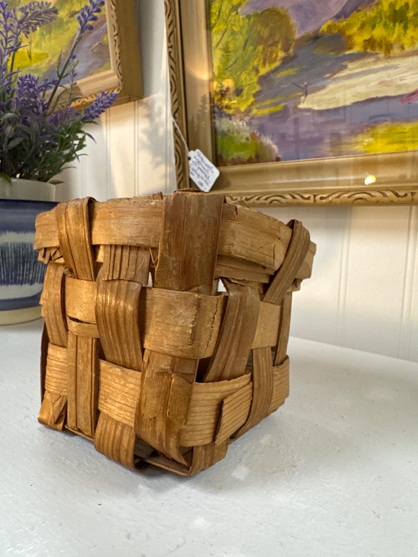 Early handwoven, wood strip basket